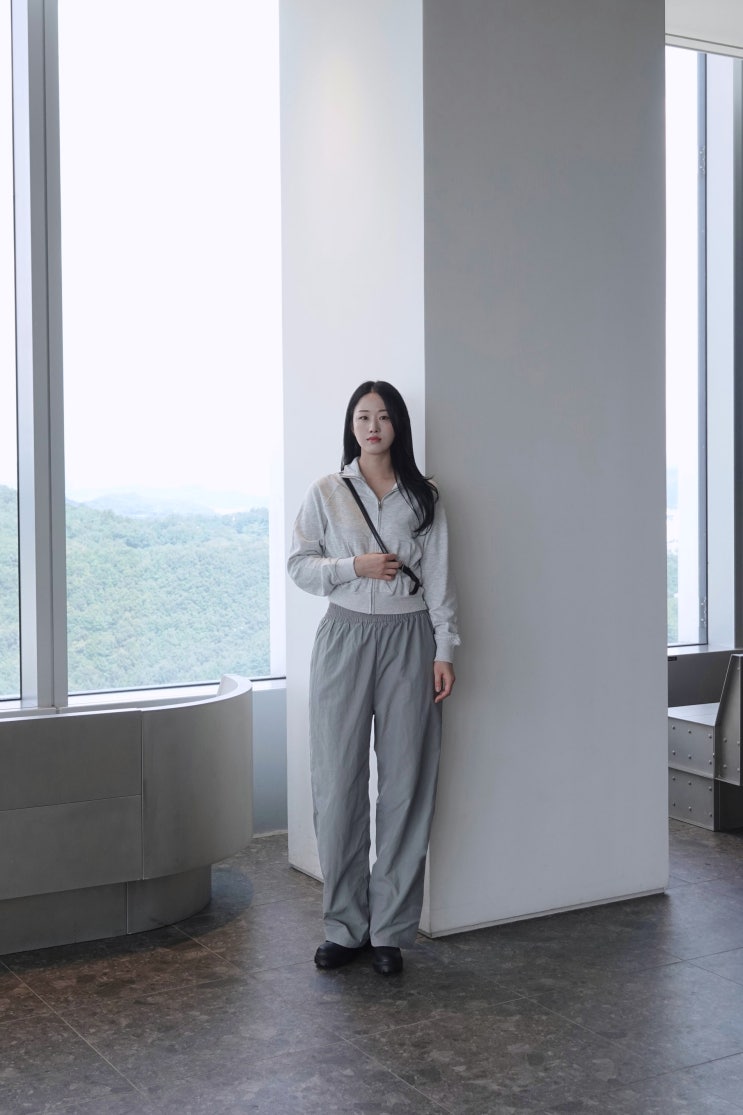 아이러니포르노화이트라인 윈드브레이커 와이드 밴딩팬츠