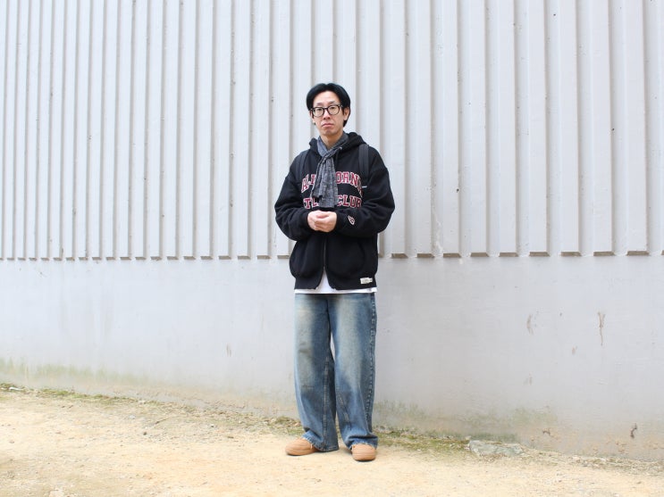 스탠다드에러 빈티지 캣샌드 워싱 와이드 데님팬츠 데일리룩 바지 추천