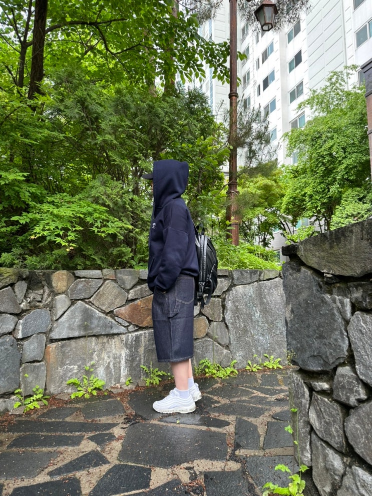 STANDARDERROR 스티치 카펜터 버뮤다 데님팬츠 인디고 착용후기