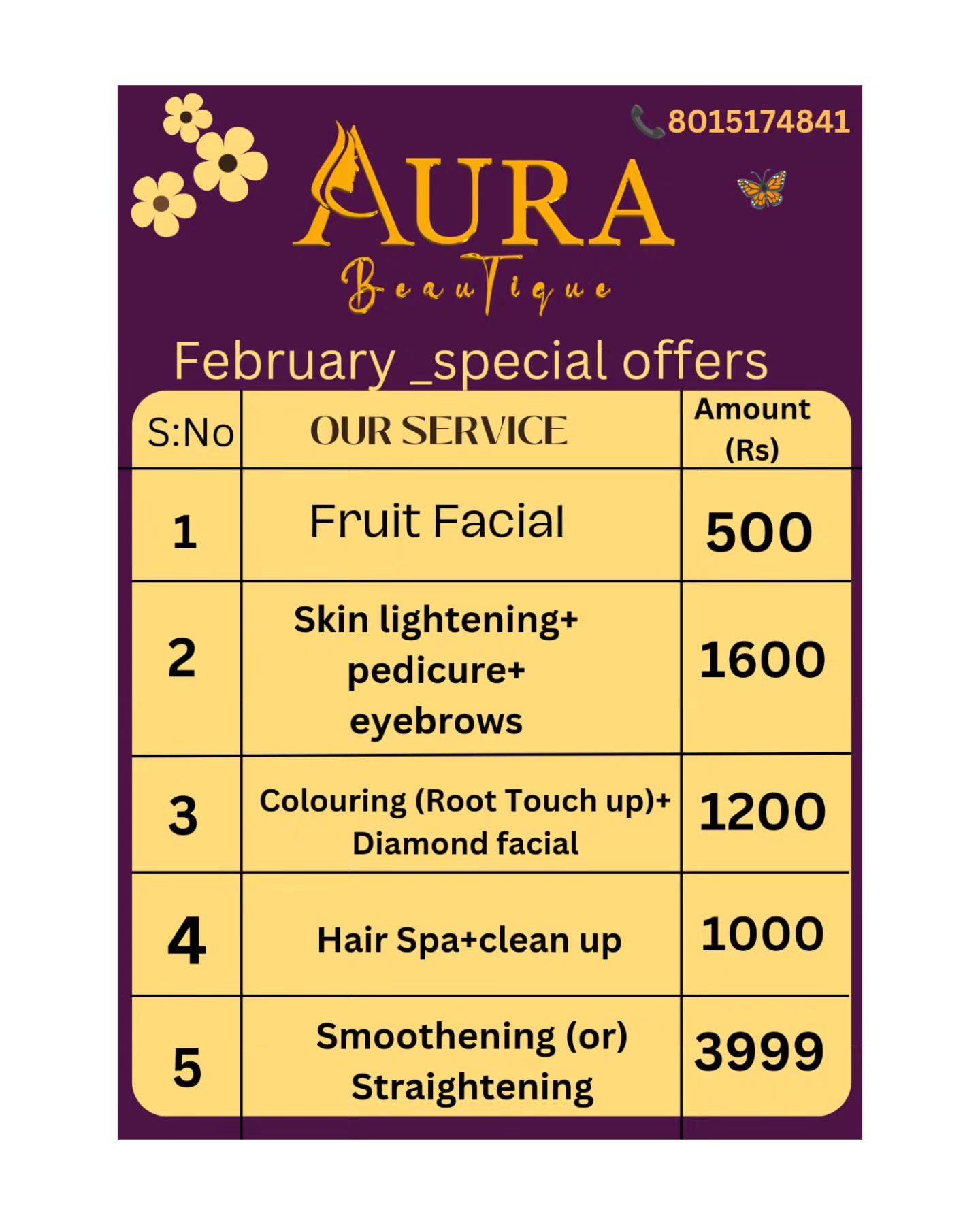 Aura Beautique 🦋February offers ✨
#aurabeautique
.
.
.
#beauty 
#offers #bridal #bridalmakeup #look #girls #facial 
#pedicure #menicure #haircut #model #spa #parlour 
#specialoffer #post #instagood #instagram #share #insta #instadaily #new #chennaiponnu #pallavaram 
#people #february #goodmusic #chennai #collagegirls #trend