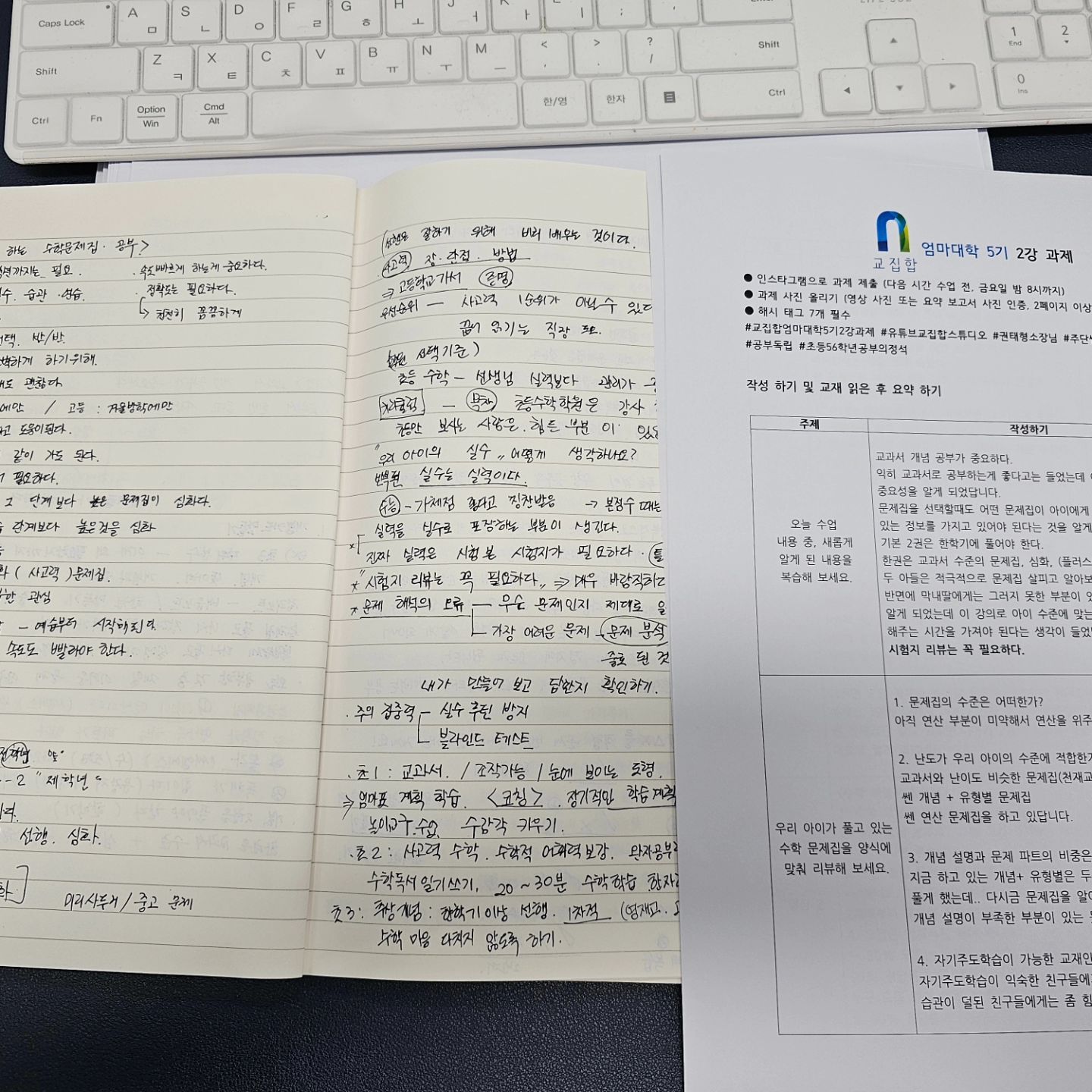 20240426 2강 과제

강의 들을때는 노트에 기록.
강의 내용 잘 정리해서 보관하기 위해
타이핑 해놓아서 보관하기 좋을듯하다.

교과서 개념 공부 중요하다.
문제집 선택시 중요한 것은 아이에게 맞는지.
아이 수준에 맞는 것을 찾아주는게 목적.
시험지 리뷰는 꼭 필요하다.
지금 내아이 문제집 점검 시간이 필요.
여러 문제집 푸는 것보다 한 문제집을 
여러번 푸는게 좋다.
문제 풀고 채점후 활용방법 다시금 알게
되고 그 방법으로 해보자.
학창시절 오답노트 많이 했는데
오답봉투는 생소하다.
이번 기회에 제대로 된 오답봉투
활용해보기로~~
중고딩 아들에게도 효과적일듯
진짜 교집합 엄마대학 5기가 나에게
많은 도움이 되고 있네.

#교집합엄마대학5기2강과제 #교집합스튜디오 #권태형소장님 #주단쌤 #초등국영수문해력 #공부독립 #초등56학년공부의정석