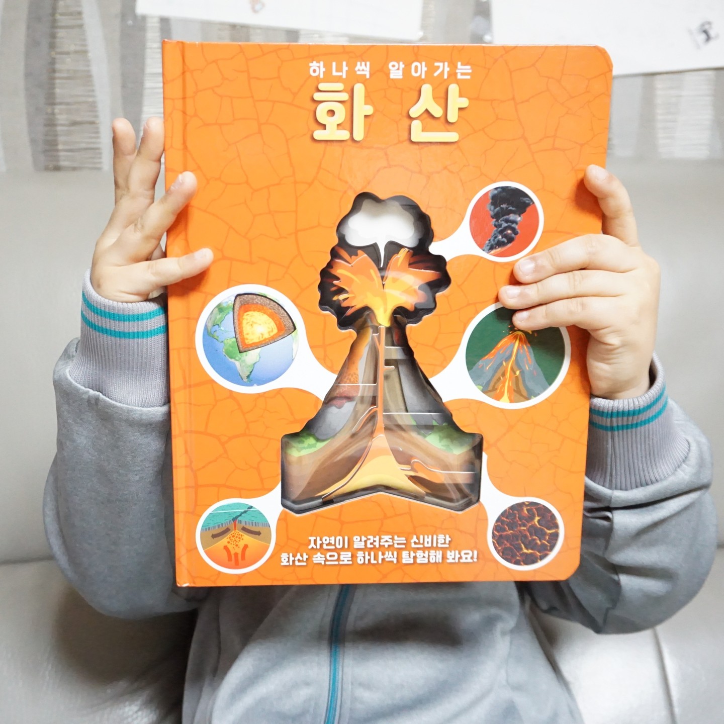 #제품협찬 #무상제공 #룰루아이 #하나씩알아가는화산 #룰루아이하나씩알아가는화산 #화산 #화산그림책 #유아화산그림책
아이가 평소에 화산이나 지진 같은 천재지변에 관심이 많은 편이에요.
그런데 그 원리나 현상에 대해 설명해 주면 내용도 어려울 뿐 아니라 저도 지구과학쪽 지식은 짧은 편이라 쉽게 설명해 주기 어렵더라고요.
그런데 룰루아이에서 화산에 대해 쉽고 직관적으로 볼 수 있는 그림책이 나온 듯 하여 냉큼 신청했답니다.

책을 받아보니 제일 먼저 눈에 들어오는 것은 화산의 구조를 직관적으로 알 수 있게 구성돼 있다는 것!
페이지를 넘길 때마다 화산의 구조가 하나씩 따로 설명하는 구조로 돼 있는데 아이가 눈으로 쉽게 파악할 수 있게 돼 있어서 책장 넘기는 재미가 있더라고요.
각 페이지의 경우 화산 관련 주제를 잡고 삽화나 사진에 대한 캡션 느낌으로 짧게짧게 설명을 해 두어서 8살 아이가 읽기에 분량이 적당한 느낌이랄까요?
아직 글줄 너무 긴 글들은 아이가 읽기 부담스러워 하는데, 이 책은 캡션처럼 짧게 돼 있어서 한 페이지 읽는데 부담이 적은 편이에요.
그리고 각종 삽화와 사진이 많이 실려있어서 그림 보는 재미도 쏠쏠~
그래서 그런지 아이가 집중하면서 잘 보는 편이에요.
캡션에 사용된 어휘들의 난이도가 다소 높긴하지만 삽화나 사진으로 어느정도 추측해가면서 읽기 좋습니다.
아이 하는 것을 보니 한권을 한번에 다 읽지는 않고, 어떤날은 그림만 휘리리릭 봤다가 어떤날은 가운데 화산 구조만 봤다가 어떤날은 캡션 조금씩 읽으면서 어쨌든 야금야금 독서를 하더라는 것!
책도 신기하다면서 좋아라해서 만족!
매우 잘 보고 있어요.

lului_official