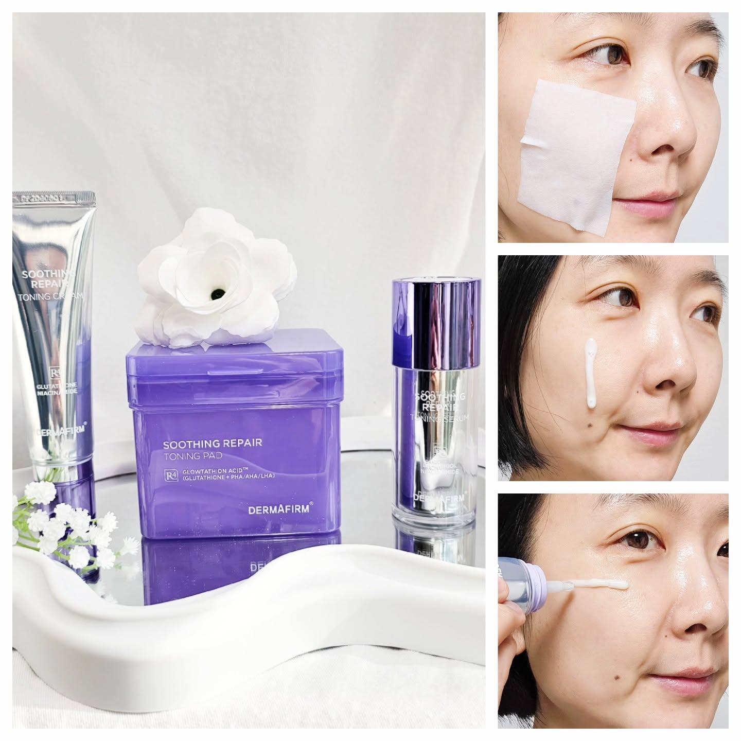 #광고

안녕하세요, 모노포리예요 :)

날씨가 급격하게 변하면서 
추워지고 건조한 날씨와 함께 
실내외 온도차가 커져서 
자꾸만 붉게 올라오는 피부와 
잡티들이 요즘 정말 신경쓰였어요.

그래서 요즘 제가 가장 관심있게 
케어하는 부분인
흔적케어와 진정, 보습을 3종세트로 
만나보았어요.

🩵수딩 리페어 토닝 패드 R4는
블랙 스팟 케어에 특화되었고

💙수딩 리페어 토닝 세럼 R4는 
붉은기 케어에 특화되었고

💜수딩 리페어 토닝 크림 R4 
브라운 스팟 케어에 특화되어서

3종을 모두 사용하면
보습과 진정, 흔적케어를 한번에 해 줄 수 있어요.

🖕물광토닝패드는
피부를 환하게 밝혀줄 글루타치온과 
자저극 필링성분인 
글로우타치온 애씨드™이 함유되었고
멜라닌 색소 케어를 위한 멜라웨이™이 함유되어
피부 겉부터 속, 그리고 모공까지 
전반적인 맑은톤을 케어해 주어요.

패드 사용전에 건조했던 
피부가 패드를 팩처럼 얹어놓았다가 
떼어내니 토너가 흡수되면서 
산뜻하고 촉촉하게 마무리 되었어요.

✌️토닝세럼은 
나이아신아마이드가 20,000ppm, 
바쿠치올이 10,000ppm 함유되어

붉은기와 브라운,블랙 스팟을 개선해 
주는데 도움을 주어요.
또한 밝기와 노란기, 그리고 톤 균일도를 
케어해주어서 맑은 톤으로 
유지하는데 도움을 준답니다.

세럼의 제형은 수분가득하면서도 
쫀쫀한 제형이었는데요 
바르자 마자 얼굴에 수분 코팅막을 
씌운것 처럼 촉촉하게 
막이 생긴것같은 느낌이었어요.

👌토닝마스터크림은

더마펌과 뷰티 크리에이터 홀리의 
공동 개발 토닝 크림이고

모공 1/1,000 사이즈의 글루타치온 
나노 브라이트닝™ 12,000ppm 함유되고
나이아신아마이드가 20,000ppm 함유되어서
노랗고 얼룩덜룩 칙칙한 얼굴 
전체 톤을 맑은톤으로 케어해 주어요.

크림의 제형은 쫀쫀하면서도 꾸덕한 제형이어서 
복합성 피부인 저는 T존에는 
바르지 않고 건성인 U존에만 발라주었어요.

세럼보다 더 쫀쫀하게 피부보호막이 생긴듯 
정말 촉촉하게 발라졌답니다.

💦건조한 계절에 보습, 진정 그리고 
흔적케어를 한번에 하고 싶으신 분들께 
올리브영추천템 더마펌 토닝 패드와
세럼 크림 3종세트 추천드려요.

#15그램 #15그램뷰티 #15그래머 #더마펌 #흔적올케어 #3색흔적 #맑톤케어 #올영추천템