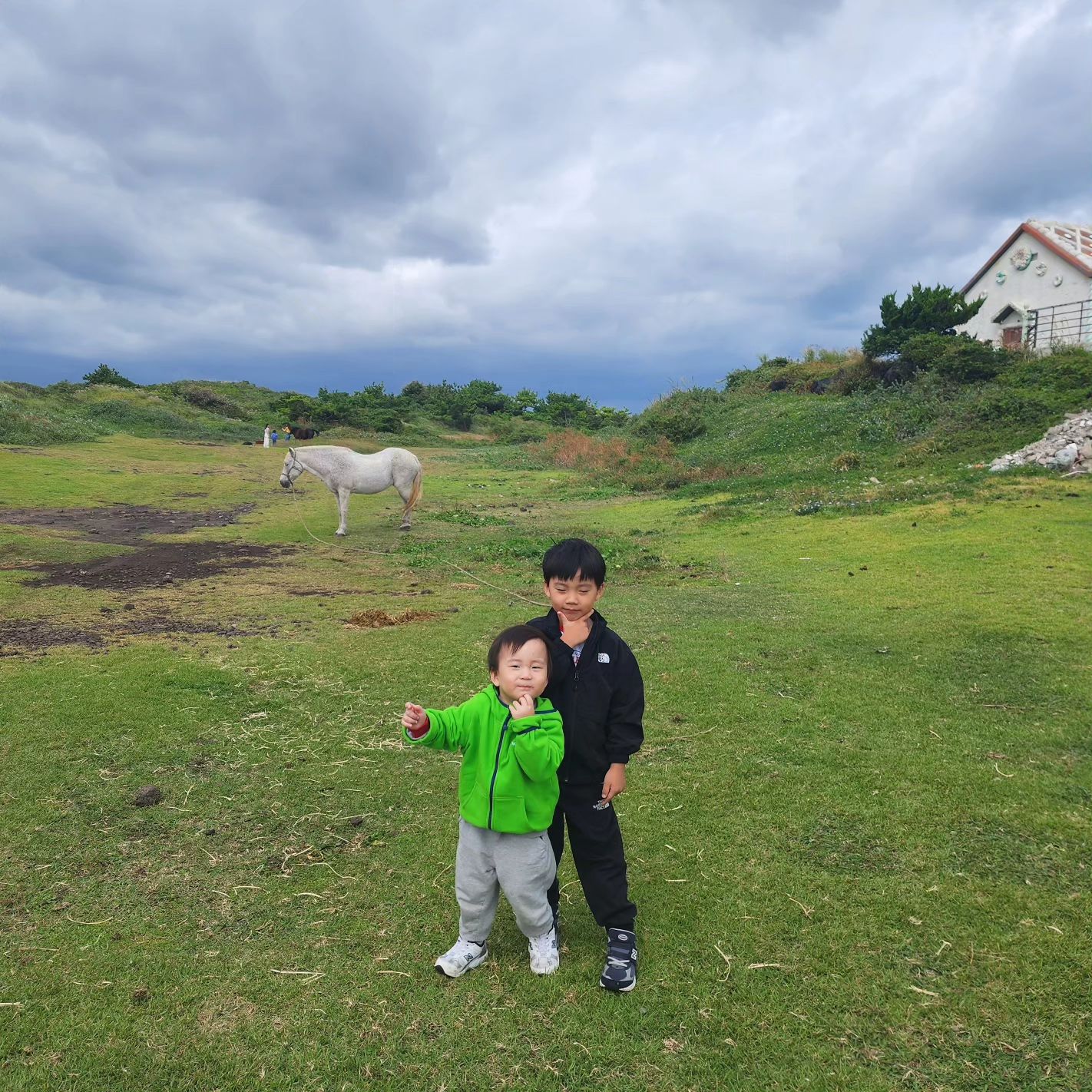#제주도 #섭지코지 #귀여운형제👬 싸우면서 꼭 붙어다님😍💚🩵 시크한 형아와 찐찌버거🤭 #형제
#껌딱지 #형제스타그램 #아둘맘 
.
.
#제주도섭지코지 #제주도여행 #가족여행 #대가족여행