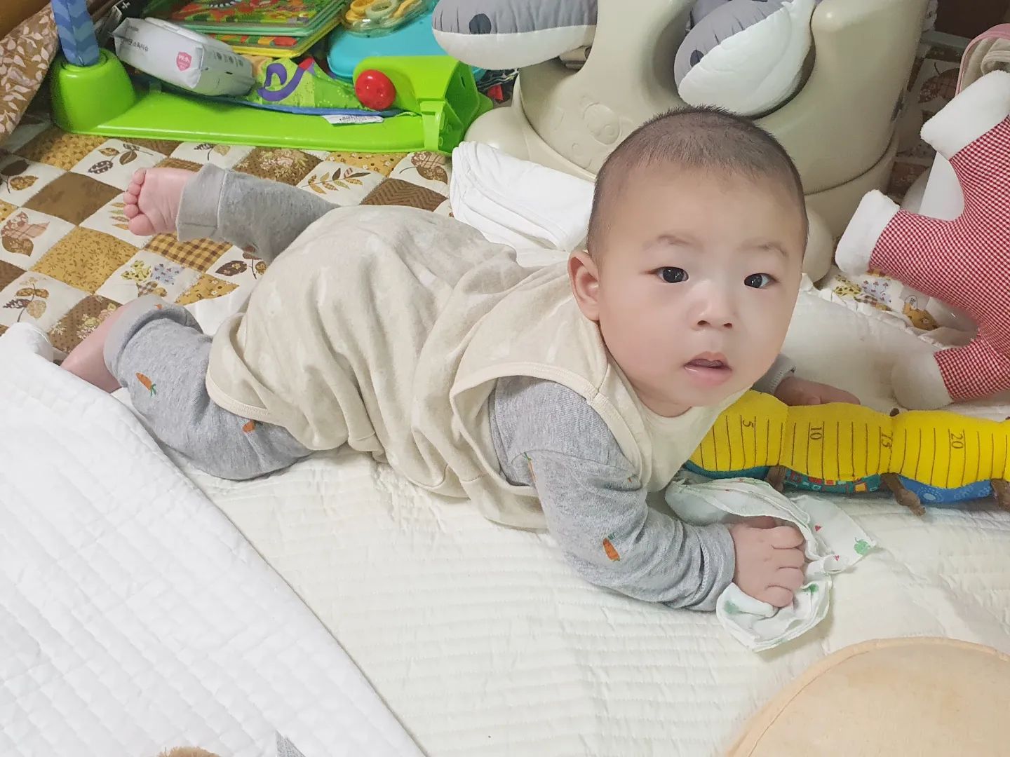 #나의하온👶
D+155 
5개월 진입 우리 하온이
일어나도 울지않고
혼자 잘노는 아가❤️👶

#토끼띠맘 #아들맘#이쁜내새키#도치맘 #육아일상#육아