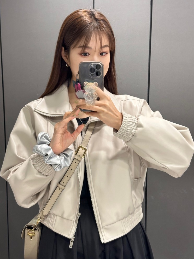 비바브라운 비건레더 여자자켓 크롭기장 투웨이지퍼 ♥