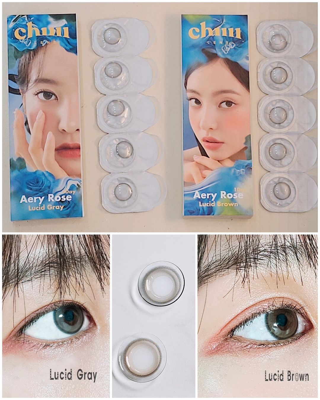 #제품제공 오늘은 직경 작은 렌즈 
12.5mm 만나본 렌즈 중 가장 작은 직경!!

 츄 에어리 로즈 루시드 그레이, 루시드 브라운
1day (10pcs)
맑게 올라오는 컬러에 작은 직경이라 데일리 렌즈로 딱
사실 13.0mm 이하는 안 좋아하는데...
아니었나보네 ㅋㅋ
이거 왜케 예쁜지.. #편견을버리면보이는것들

#윙플리뷰 #윙크렌즈 #츄렌즈 #chuulens #에어리로즈 #루시드브라운 #루시드그레이 #요정렌즈
