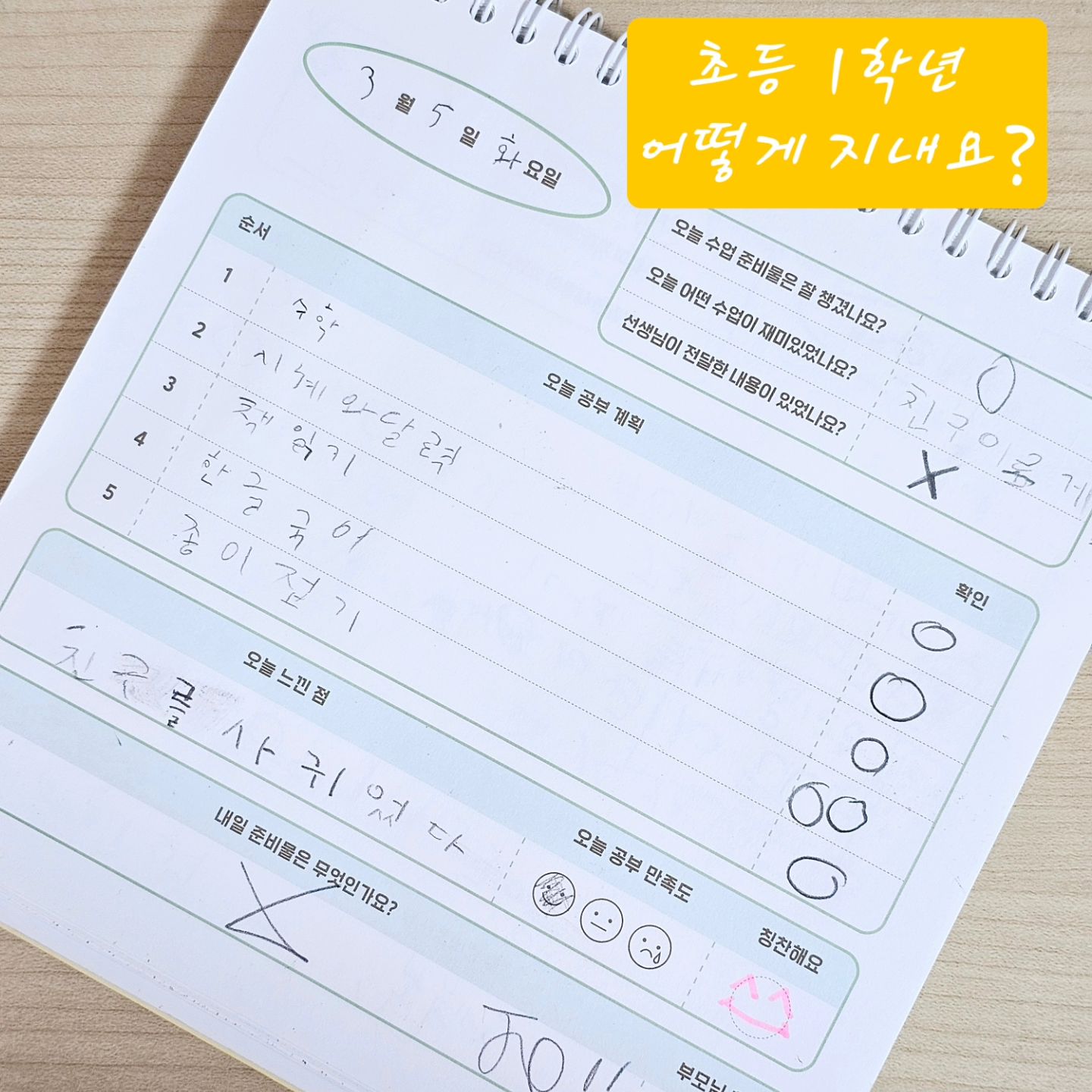 #초등1학년 🏫👧

입학한지 벌써 3주째에요~~!

어떤날은 재밌다고하고
어떤날은 다시 유치원 가고싶다고 말하는데
씩씩하고 의젓하게 잘 적응중이에요😊

7살부터 해왔던 플래너도 매일 지키며
하루하루 알차게 보내고 있답니다

태권도 피아노 방과후수업까지 하다보니
힘들었는지 계획에 놀기를 적었네요😄😄

오늘은 기다리던 친구네집 놀러가는 날🩷

벌써 단짝친구 생겨서 아침에 손 꼭 잡고
등교도 하고~

초등1학년이지만 은근히 해야할건 많고
놀기도 많이 놀아야해서 시간관리에 고민이 되네요

수지맘은 매일 해야하는 밀크티 빼고는
스스로 하고 싶은 공부나 활동을 계획할수 있도록해요
너무 한쪽으로 치우치지않도록 조율해주면서요

주말에 일주일꺼 한번에 세워놓는데
이제 요령이 생겨서 한눈에 일주일이
다 보이는 플래너로 바꿔달라고하네요😆

1학년 친구들 어떻게 지내고있나요?☺️

🏫

#자기주도학습 
#1학년딸맘
#제주ib교육
#초등플래너
#노는건맘껏놀자
#제주도육아
#제주에서학교다니기
