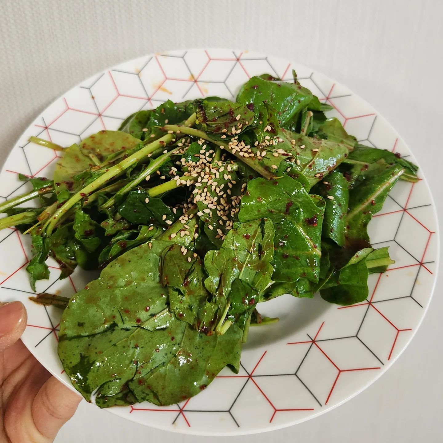 신랑은 루꼴라장아찌가 더 맛있다고하는데 나는 루꼴라겉절이가
더 맛있다아~~
어제 치킨먹고 배부른데
겉절이에 밥 비벼먹..어버림ㅠ

루꼴라겉절이

고춧가루1 액젓1 설탕1
매실액1 식초1(새콤한게싫음반만)

마늘이 루꼴라향을 죽일듯싶어 다진마늘안넣음~