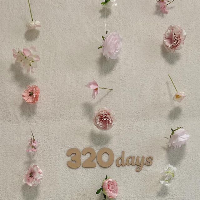 @___daon__ on Instagram: "#광고 엔드텔러에서 행잉플라워를 보내주셨어요. 우리 다온이 320일 사진을 이쁘게 찍을 수 있었어요. 다온이 사진은 다음 피드에❣️ 간편하게 허전한 벽을 포토존으로