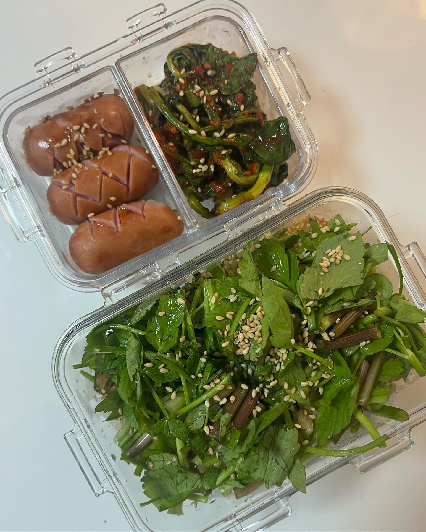 미나리솥밥으로 도시락싸기🍱

향긋한 제철 미나리, 도시락으로 싸가려고 만들어본 레시피🔥

🛒 재료
- 미나리, 소고기 다짐육, 맛간장, 코인육수, 참기름, 쌀, 비빔간장양념

📍레시피
- 소고기를 소금후추간해서 볶다가 맛간장을 넣고 국물이 살짝 생길정도로 자작하게 볶아주세요
- 종이컵으로 씻은 쌀 2컵분량을 넣고 소고기와 함께 볶다가 코인육수 1개와 물넣고 밥을 지으면 됩니다(중불 10분, 중약불 20분정도)
- 흐르는 물에 씻은 미나리를 한입크기보다 조금 더 작게 잘라주세요
- 밥 뜸들일때 밥위에 참기름 한바퀴 두르고 잘라놓은 미나리를 올려주세요(불끄고 밥을 한김 식힐때 넣어야합니다_대략 10분정도)
- 그리고 밥을 골고루 잘 섞어주면 끝🔥
- 도시락통에 담은 후에, 식감을 위해 생미나리를 좀더 올려줬어요
- 먹기직전엔 간장양념만 조금 더해서 비벼먹으면 됩니다🤭

🍴사이드반찬은 엄마표 유채김치랑 소세지