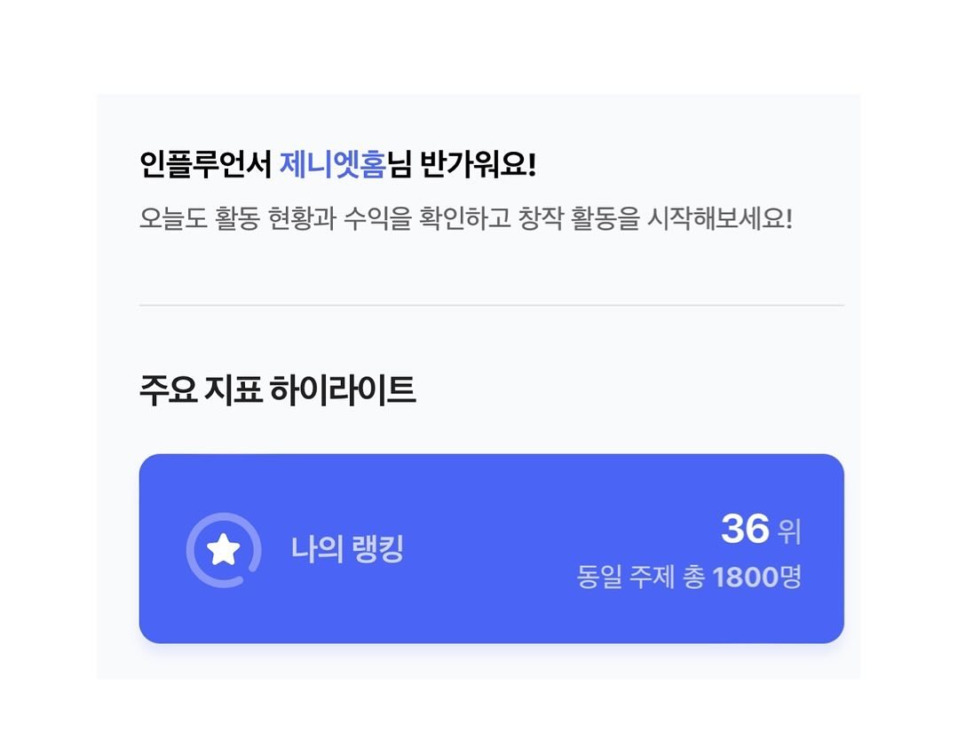 안녕하세요~

오늘 목표로 한 인플 등수인

네이버 리빙 인플루언서 상위 2%가 되었습니다 💻

잘하시는분들이 많으셔서 등수 올리기가

쉽지 않았지만, 항상 응원해주셔서 감사합니다💕

#네이버인플루언서제니엣홈 #네이버인플루언서
#자기계발 #소통환영 #맞팔환영 #리빙 #인플루언서