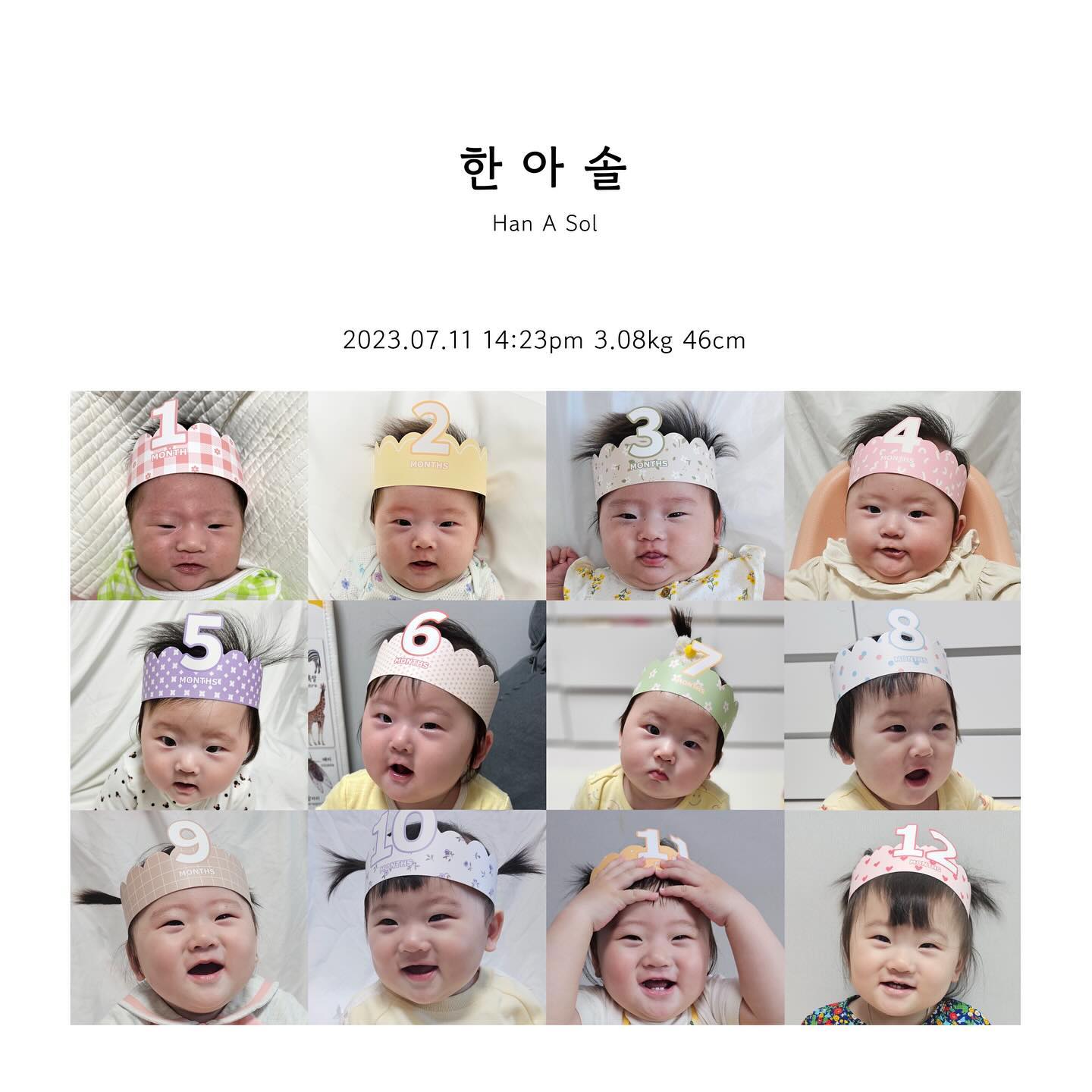이제야 완성한  #마이퍼스트크라운 👑
진짜 많이 컷다규 한아솔👶🏻

사진관에서 몇십마넌이상을 주고 만든 앨범보다
매달 투닥거리면서 땀뻘뻘 찍은 이사진이 너무 소중해🤍

12개월이 사진처럼 지나가는 밤🌙