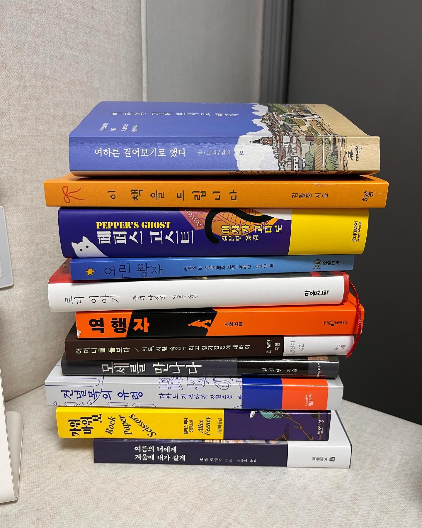 엄마를 걱정해주신 모든인친님 감사해요..
엄마는 지금 아직 22일째고 의식은 없으시고,, 
머리에 관으로 고인피를 빼내고 있는데 
조만간 피가 거의 다 빠져서 머리관을 뺄예정이고 
빼고나면 일반병실로 올라간다고해요..
____🙇‍♀️🙏____

나는 일주일에 한번면회를 가는데 지난주일에 갔을때 엄마는..
오빠와,언니,,내 목소리에 반가웠는지..
감은눈을 움직움직,,발과다리도움직움직,,손도 움직움직했다..
그냥 자동반사가 아닌..
우리목소리에 반응한거라고 생각하기로했다..

빨리 의식이 돌와오셔서 예전처럼..은 아니더라도 목소리듣고싶고..눈도마주치고싶다..
엄마옆에서 빨리 간병하고싶고..
간병할때 들고가서 읽을책들이다..
서평책과..빌려준책..내가산책들인데..
11월에 다 읽으려했는데..
엄마옆에서 읽을 생각에 그래도 기쁘다^^
.
.
#뇌출혈#엄마#병원#중환자실#부천순천향대병원#아프지말아요#건강해요#제발#