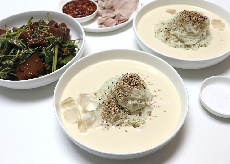 경상두부 콩물 콩국물로 집에서 만들어 먹는 콩국수 진하다 진해! 꼬숩다 꼬수워!!