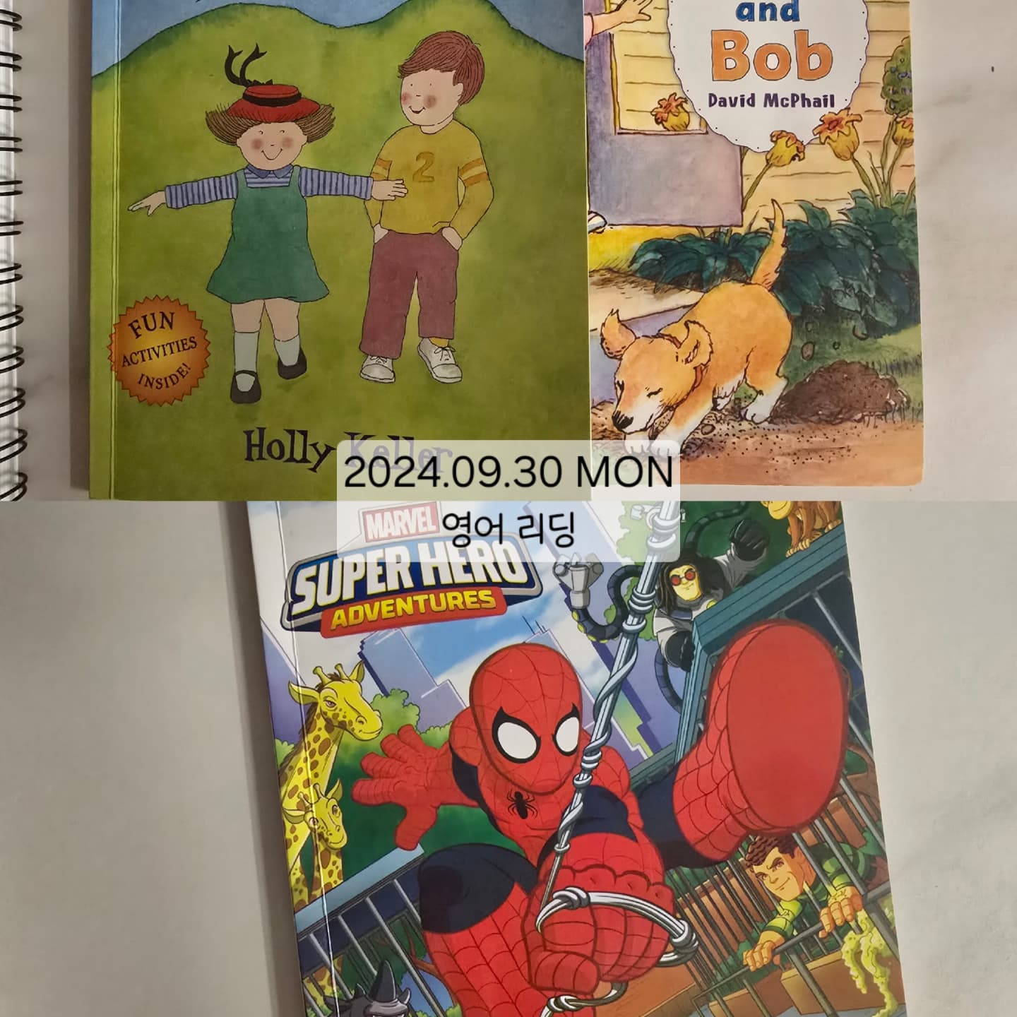 서우 이번주 리딩 기록
영어 학원을 일주일 쉬는 동안 그래도 꽤 열심히 읽었다ㅎㅎ

영어 선생님이 연습하면 연습한 티가 난다고 하셨다며
오늘 리딩 마치고 "나 좀 티가 나?" 묻는데 너무 귀여웠다ㅎㅎㅎ

화요일 사진을 깜빡해서 기록엔 없지만 숙제로 받아온 2권 2번씩 연습
지난주만 해도 나만 못하는 거 같아, 학원가기 무서워 그러더니
일주일 사이에 자신감이 붙은 모습이 보여서 정말 기특하다🥰

_
#공부기록 #초1공부기록 #리딩연습 #날아라영어놀이터 
#주말일상 #육아기록