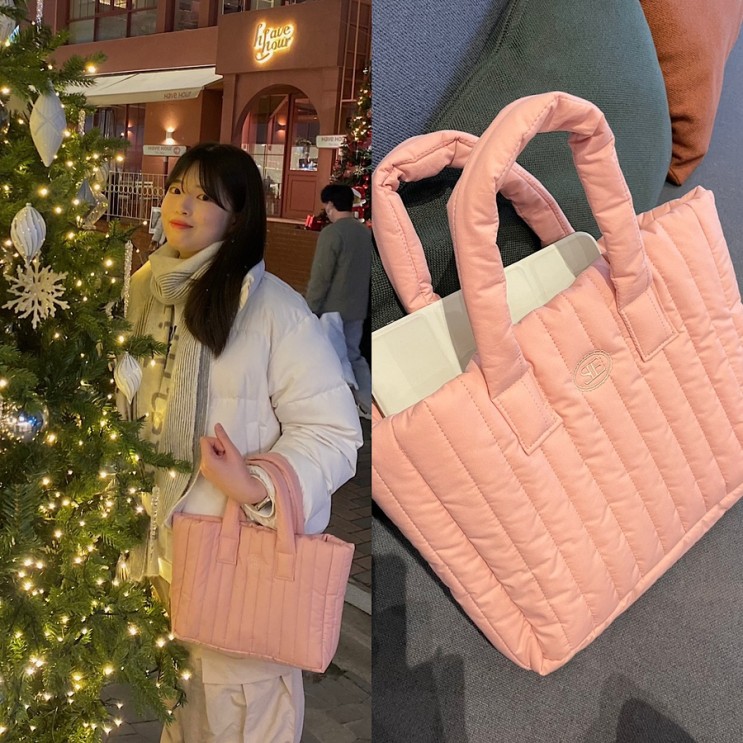 시엔느 패딩백 베이비 핑크 솔직 후기&착용샷 / 수납력 영상 보고 가세요 🧳