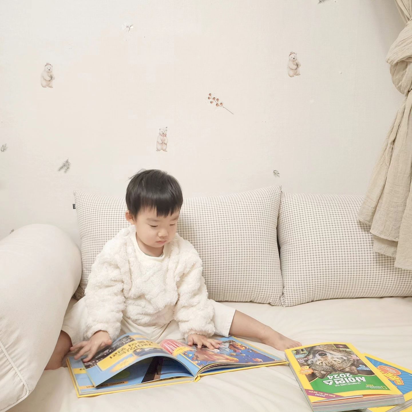 지모둥이가 요즘 푹빠진 지식백과책!!!!

지모네는 실사위주의 카드들.교구중심이다 보니까 
지모하우스에는 꺼내놓은 책들이 많지는 않아요!
단지,주마다가 아이의 흥미도에 따라서 변경해주고 
뺄책은 빼고 넣어줄 책은 넣어주고 있어요😆

적은책을 다독하는 쪽으로 환경구성해줘요!🩷

집에는 창작책보다는 지식백과류의 책이 더 많은편이고
한동안 지원출판 백과사전 자동차.공룡.동물을 책이 해질정도로
보드라구요?..ㅎㅎㅎㅎ
백과사전책이 너무 좋은이유가 본인의 관심사의 주제에 대해서
파악하고 세부정보를 얻기 좋아보였어요.

특히 모준이는 백과사전 자동차 책은 해지다못해 
표지가 뜯어질 정도로 읽었거든요ㅋㅋㅋㅋㅋ
자동차 박사 될 거 같아요ㅋㅋㅋㅋㅋ와이프부터 루프등등 모르는게 없이 대답하고 즐거워해요.

그래서 이번에 지식백과책을 총5권을 더 들였는데,
너무 좋아해서 소개해봐용!!!!

✔️디스커버리 지식백과책 내셔널지오그래픽키즈 사이언스2024
✔️내셔널지오그래픽키즈 와이책
✔️내셔널지오그래픽키즈 과학사전(동물.공룡.우리몸)