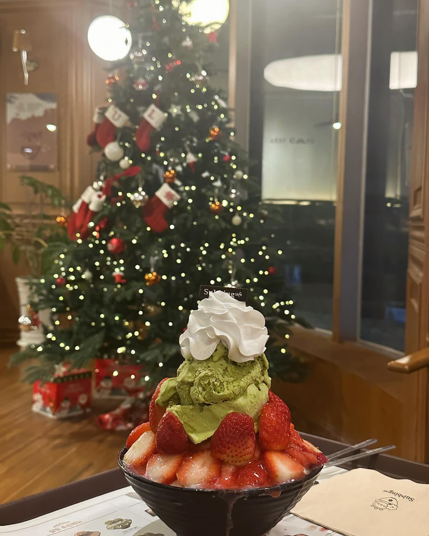 뒤늦은 설빙 신상 메뉴 후기🥄
연말쯤 먹었던 것 같은데 이제 올리는..🙄

제가 먹어본 메뉴는 #생딸기트리설빙 🍓🎄💚
딸기설빙에 녹차 아이스크림이 올라간~ 녹차와 딸기 못 참죠~~

맛은 설빙답게 너무 좋았는데요👍🏻
아쉬운 점은 오랜만에 방문이어서 그런 건지 지점의 문제인지,
이날만 유독 그랬던 건지 모르겠지만🥹🥹
아이스크림 너무 딱딱쓰......모형처럼 들어 올려질 정도.. ☹️
수저로 퍼질 정도만 되었어도 더 맛있게 먹었겠다는 아쉬움😢

#쌍쌍치즈가래떡 은 떡보인 제가 아주 맛있게 뇸뇸 했는데,
체다치즈 불호자인 저는 치즈는 걷고 먹었숩니당🤣🤣
체다치즈 좋아하시는 분들은 더 맛있게 드실 메뉴 같아요🤍
떡도 좋아하고, 체다치즈도 좋아한다면 꼭! 드셔보세용ㅎ_ㅎ

이상 뒤늦은 설빙 신상 메뉴 후기 공유 끗-!!!🤍