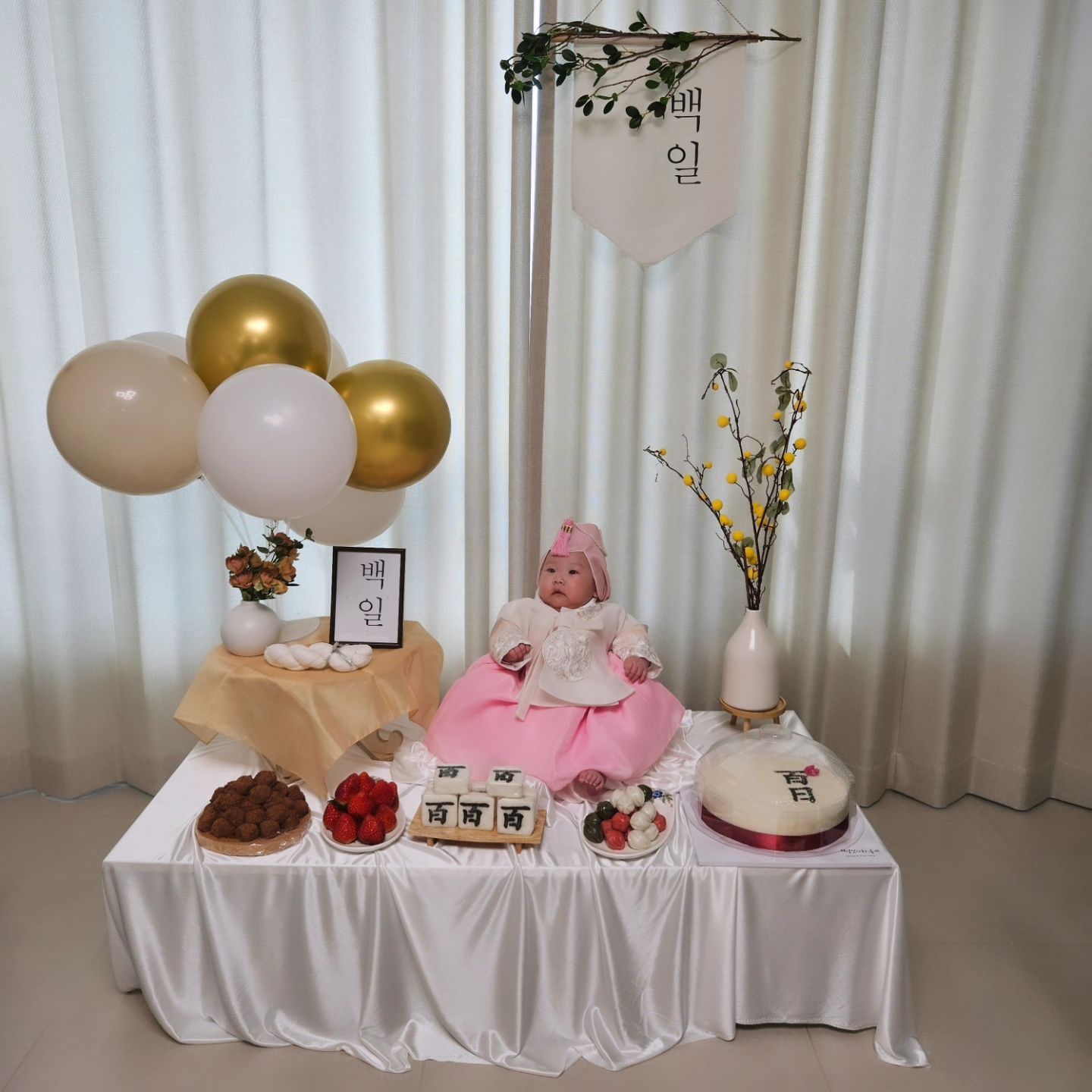 #100일의기절 #100일셀프촬영 #100일사진

울 오꾸 100일됐어요~!!🥰🥰
3.49kg로 태어나서 지금은 6.6kg로 자라준 아가

그리고 백일의기적이 아닌 
백일의기절을 선사해준 우리 오꾸.. 🥰

이번주부터 잠퇴행기인지 원더윅스인지 뭔지🫠

수유텀 4시간에 200씩 먹었는데

눈에 보이는 게 많아지니
계속 장난만치려고하고
그러다보면 수유량 최소 50 남기는 건 기본~~🤭

낮잠도 2시간씩 잤었는데
20분,30분마다 깨고 ㅠㅠ

진짜 왜 다시 신생아시절로 돌아가는거냐~~🫠

오늘 백일사진도 낮잠시간에 안 자고 뻐팅기다가
결국은 식구들 와서 못 재웠는데
사진 찍으려니까 난리난리🤣

분유 조금 먹이니까 바로 기절해서
1시간 재우고 다시 촬영 들어갔네욤.. 🥹

족두리가 커서 찍기 더 힘들었던.. ㅎㅎ
결국 웃어주지 않은 채로 촬영은 마무리 됐어요🥹🥹

하지만 뿌앵샷은 빠질 수 없지

찐으로 백일의기절을 선사해준 우리 오꾸!!
이 시기 지나가면 기적을 선사해주겠죠..? ㅎㅎ...

건강하게만 크자 오꾸얌!😍

.
.

#100일 #생후100일 #백일의기적 #백일상 #백일떡 #백일사진 #3개월아기 #생후3개월 #백일아기 #100일아기 #백일한복 #백일파티 #백일잔치 #100일촬영 #백일셀프촬영 #100일의기절 #100일의기적 #백일사진