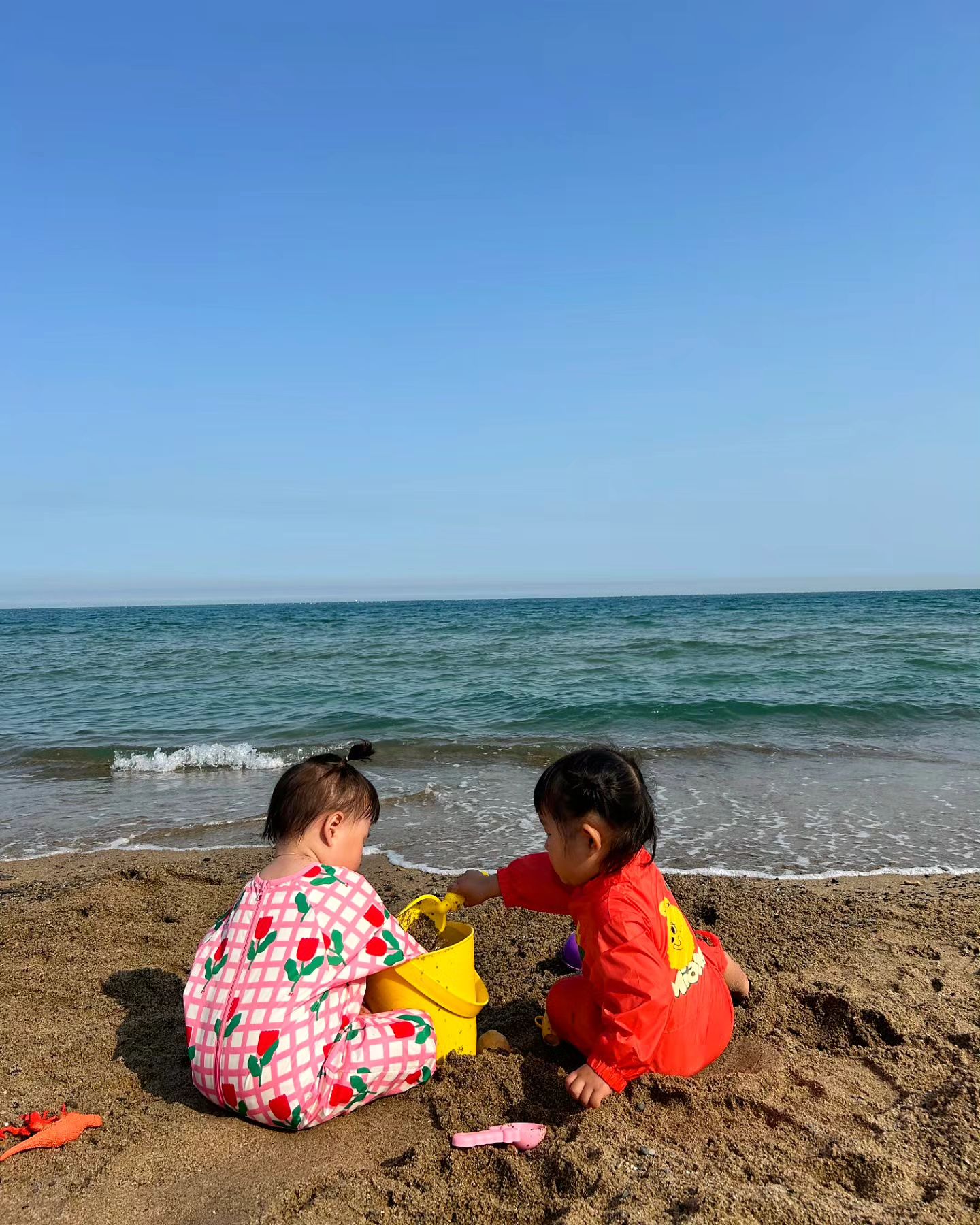 #20240427 #토요일오후☀️ 
해가 쨍쨍 날이너무너무 좋았던 토요일⛱️
오전에는 축제즐기고 오후에는 오랜만에 이서랑의 만남
둘이 꽁냥꽁냥 제법 대화를 한다 🤣 진짜 귀욤터졌음
앉아있는 뒷모습이 어찌나 사랑스럽던지 언니랑 내내 왤케예쁘냐고 무한반복
둘다 모래도 좋아하고 물도 좋아하고 이번여름 기대되는군 무한물놀이예약🙌👍
다 놀고 끝무렵에 채아가 벌레보고 너무너무 놀래서 급 마무리했던 😭😭
채아가 자지러지고 너무 놀래서 같이 저녁도 못먹고 바로 집에와야했던 😭
채아가 엄청우니까 이서가 울지마 채아야 괜찮아 ㅜㅜ 이모가 울컥해쪄
많이컸다 꼬맹이들아 🩷🩷🩷🩷

#사랑스러운그녀들
#매일매일이다른아이들
#딸스타그램
