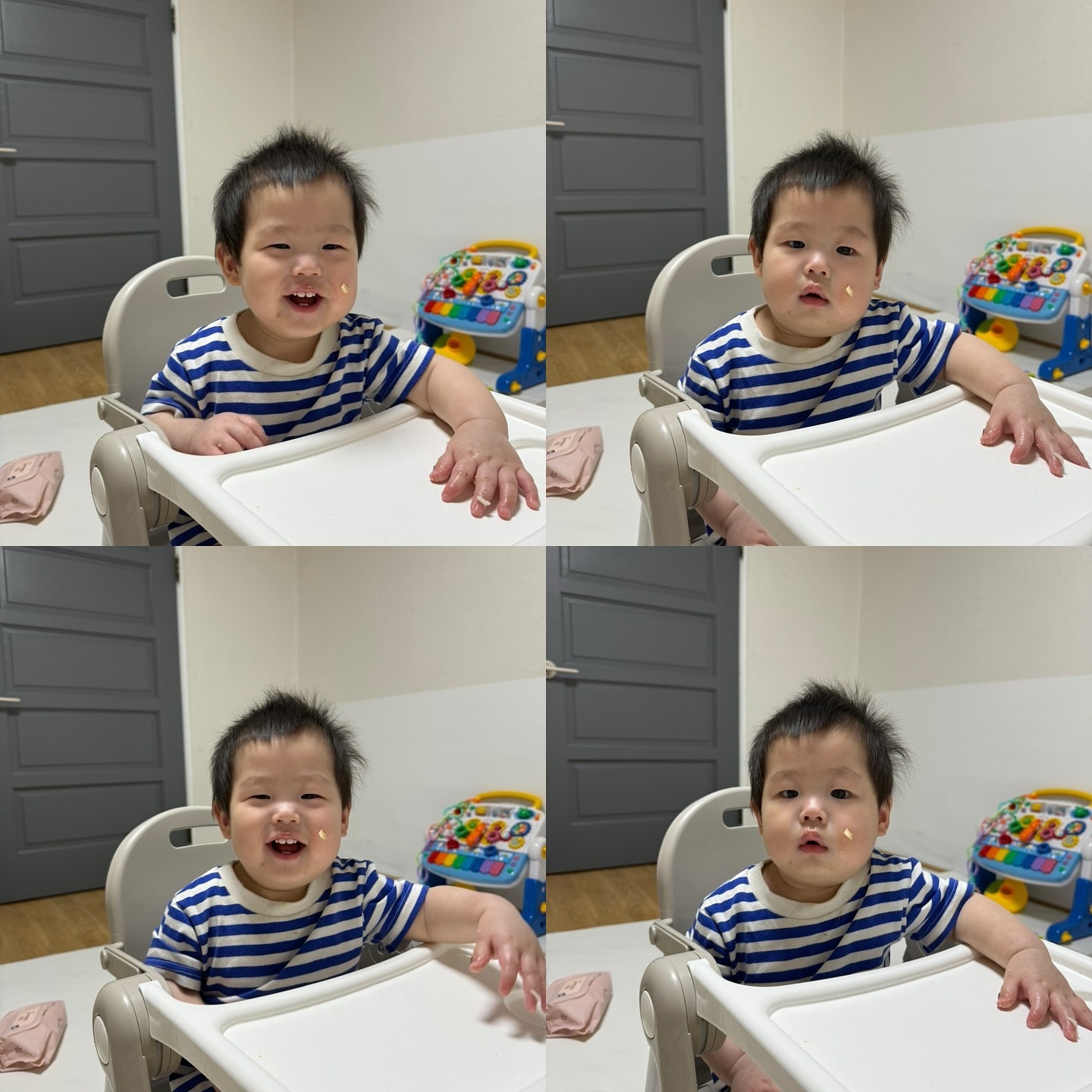 🍚 제가 방금 이유식 먹은 사람으로 보이나요?! 

오늘부터 중간 입자가 아닌 일반쌀로 죽 만들어서 먹였는데 
너무 잘 먹어서 다행이었어요:) 

다음달부터는 이유식 세끼로 늘리려고 #밥솥칸막이 도 구매 했고
이제 계속 저어줘야하는 냄비 이유식 안녕 👋🏻
냄비보다 편하겠지 싶어 선택했는데.. 기대 만빵..➰

볼에 뭍은건 이유식 먹고 먹은 #떡뻥 의 잔해들.. 🍌

#298일 #후기이유식