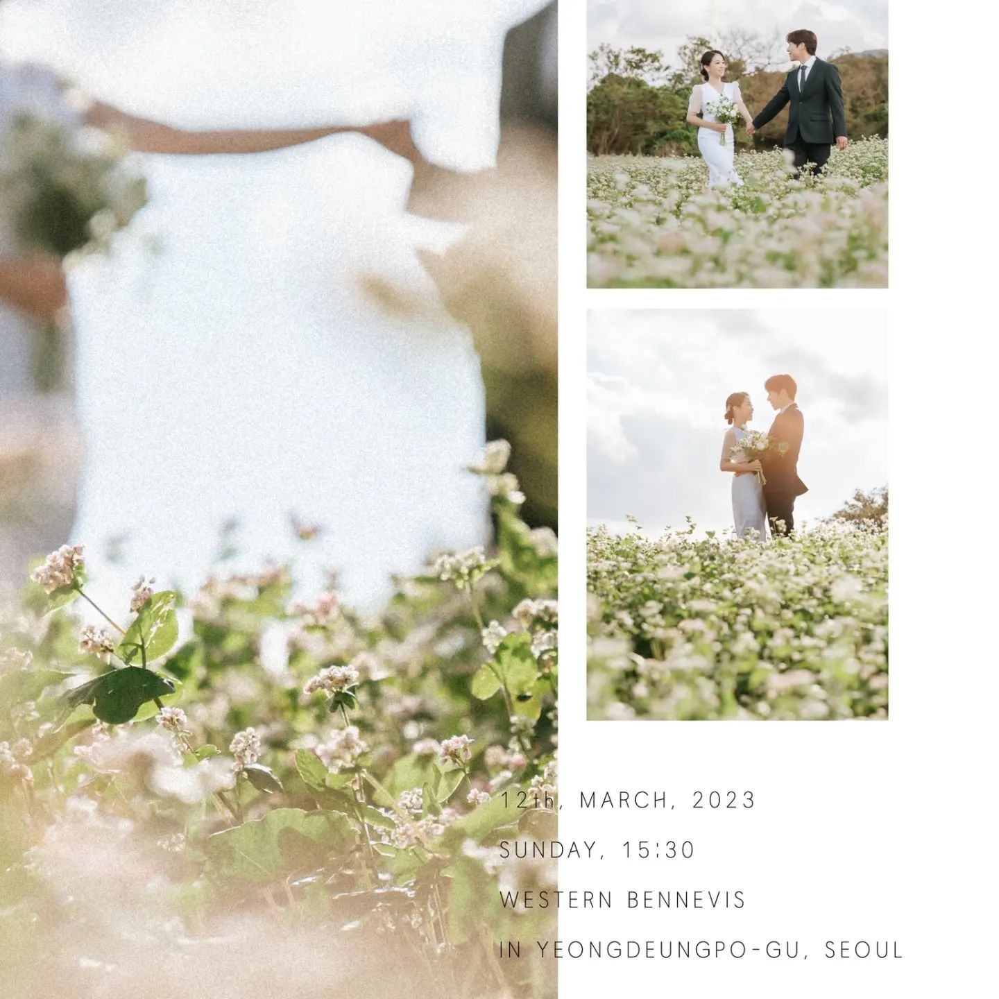 D-1 💐 2023.03.12. 15:30
영등포 웨스턴베니비스 그랜드볼룸
kwanghun.l🤵‍♂️ ❤️ ksy_428👰‍♀️

10년간 차곡히 쌓아 온 서로의 이야기,
이제 부부라는 이름으로
새롭게 시작하려 합니다.

설레는 여정을 시작하는 날을
따뜻한 마음으로 축복해 주신다면
그 고마움 오래도록 잊지않고 간직하겠습니다.

너무 오랜만에 연락 드리면 부담스러우실까
선뜻 연락드리지 못한 분도 계십니다.
너그럽게 이해해주시고 연락 주신다면
감사한 마음으로 기쁜 소식 전하겠습니다.

귀한 발걸음으로 축하해 주시는 모든 분들과
멀리서 보내주시는 따뜻한 마음도 감사드립니다.
