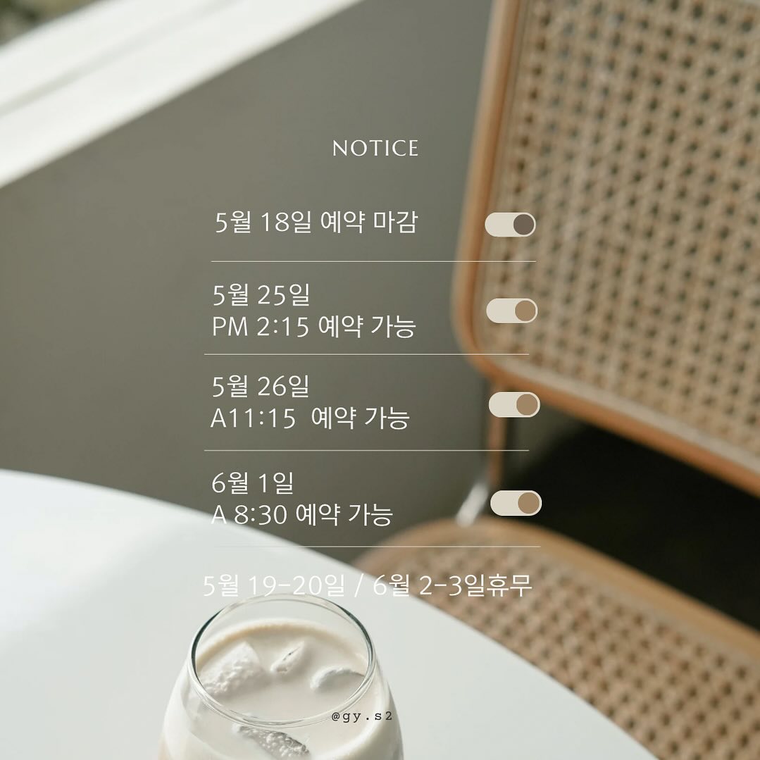 .
5월 주말 예약 안내입니다,,🫶🏻
평일은 오전 7시 한타임만 가능 하십니다 😭

6월-8월 주말 예약 진행중이니 서둘러 예약 해주세요🫶🏻
.
.
#동탄메이크업#오산메이크업 
#동탄헤어메이크업 #병점메이크업