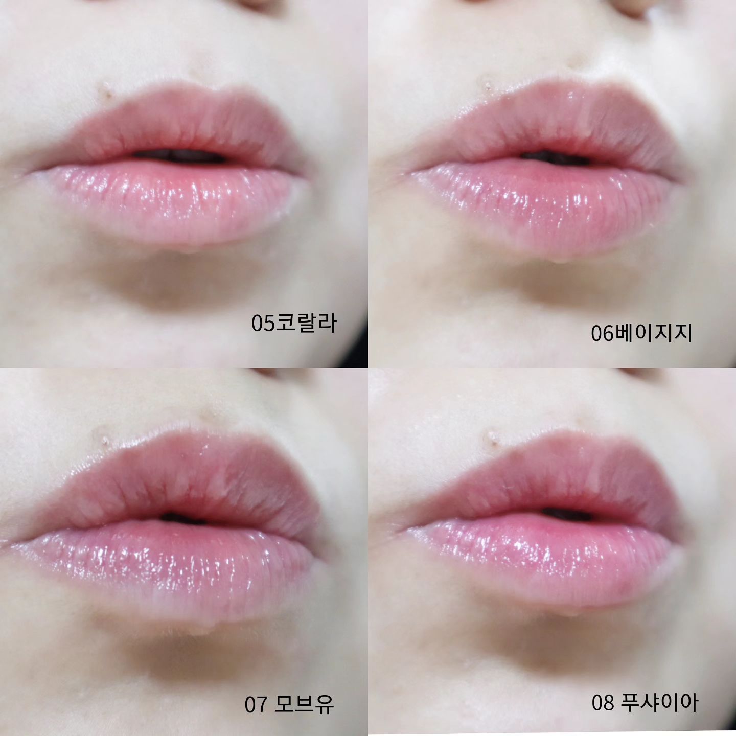 #광고 체험단으로 미리 만나본 #시코르 #글레이즈립볼류마이저🩷 SNS에서 입소문이 자자했던 글레이즈립볼류마이저가
쿨톤장인 유튜버 터리(myster_lee )와 공동개발로
New컬러 4종 나와요🩷 
.

 뉴트럴 컬러인 베이스 립부터 포인트 립까지 데일리하게 사용하기 좋은 컬러만 나왔는데요. 나는 쨍한립 안어울린다
기존 멜팅립들 컬러가  너무 웜하거나 너무 강하다 하시는분들 꼭 테스트해보세요.!!!!
.
맑고 베이스립으로도 활용할 수 있는 은은한 컬러들이고
 발색을 쌓을 수 있는 제형이라  1콧, 2콧, 3콧 농도를 
조절할 수 있어요. 🩷사심 담아보면 1콧 올려도 예쁨 .. 2콧 올려도 예쁨... 3콧 올려도 그냥... 너무 예쁨.....
.
사용감은 끈적임 적고 맑게 멜팅됩니다.
 플럼핑 효과는 순한편. 따갑지 않고 연한편입니다. 
부담스럽지 않은 광이 입술 탱글해보이고 볼륨감 살려줘요. 
실물성 보습 오일 있어서 촉촉🫧
.
#05 CORALA #코랄라
컬러는 맑은 코랄컬러인데 연하게 바르면 내 입술색과 
섞여서 너무 예뻐요. 꺅꺅🐦‍⬛(예쁘면 우는 까마귀)
쌩얼 컬러로도 딱임 (쌩얼에 바르면 입술은 일본 잡지 메이크업임)
.
#06
BEIGE G #베이지지
미지근한 핑크 베이지 이 컬러 역시 쌩얼립으로도 👍
이거 진짜 부담없이 휘뚜르마뚜르 바르기 좋아요.
겨울철 까만패딩 느낌임. 그냥 나랑 한몸.
.
#07 #모브유 MAUVE YOU
모브 베이지 컬러. 장미빛+ 포도빛 + 차분 느낌인데
제형이 얇아서 별로 엄하지 않아요. 모브 컬러 도전하고 싶은 분들께 추천 완전 분위기 있는 컬러
.
#08 #푸샤이아 FU-SHY-A
손목 발색보면 알 수 있음. 형광등 푸시아 핑크
근데 특별한점 있다면 기존 푸시아 틴트는 착색에 컬러 농도 조절하기 워낙 어려운 컬러라면 요 재품은 맑에 올릴 수 있어요. 단독으로도 1콧 연하게 바르면 여리여리 푸시아 핑크 연출가능.
여리여리와 푸시아 핑크가 공존 가능합니더.
요 컬러는 6호 베이스립으로 바르고 포인트 컬러로 바르면 기절
.
코덕으로 너무 마음에 들었던.. 이번립..
전컬러다 예쁜데.. 4컬러 다 바를거임  꼭 고르자면.. 
5호 6호 원픽입니다. : 사유 흰색 기본티 느낌임.. 
쌩얼립부터 어떤 메이크업이든 올데이 사용 가능 
.
특히 5호 1콧, 2콧, 3콧, 4콧 발색해봤는데.. 넘 예쁘죠
 이거 연하게 바르면 내 입술 색이랑 섞여서 
여리여리한 코랄 컬러로 발색됩니다. 봄웜라 당연히 어울리고요.
봄에 코랄바르고 싶다. 너무 주황 이런느낌 없이 내 입술 색이랑 어우러지는 코랄 바르고 싶은 쿨톤 분들 트라이트라이 🩷
쿨톤 알뜰살뜰 챙겨준 시코르... 분기별로 new 컬러 출시하시길..
.
시코르닷컴과 전국 시코르 매장, 네이버 스마트 스토어에서 구매 가능
(1.7g/24,000)인데 프로모션으로  2/15-/29일까지 신규컬러 및 기존 컬러 포함 총 8종 중 2종 이상 구매 시 30% 할인🌟
.
네이버 쇼핑 라이브 프로모션: 2월 21일 오후 7시 네이버 쇼핑 라이브를 공동개발 크리에이터 터리 님과 진행 예정으로  글레이즈림 전 컬러 1+1과 전 구매 고객 대상 할인 쿠폰, 포인트 증정 예정이니 21일 꼭 놓치지 마세요👍

.
#시코르 #CHICOR #글레이즈립볼류마이저 #립발색 #립스타그램 #글로우립 #코덕스타그램 #코덕 #촉촉립 #코랄메이크업 #코랄 #핑크베이지 #푸시아핑크 #모브베이지 #베이스립 #베이스립추천 
chicor_shinsegae myster_lee