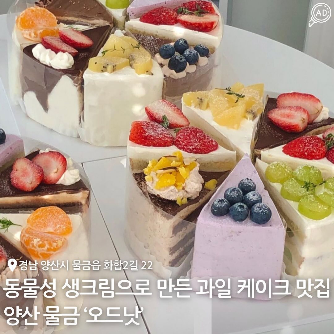 100% 동물성 생크림으로 만들어져 크림 맛집으로 유명한 카페 #오드낫 🍰

오드낫에는 음료 / 케이크 / 쿠키 / 크로플 등 디저트도 많고
스티커 / 노트 / 그립톡 / 식기류 등 아기자기한 예쁜 소품들도
있어서 카페&소품샵을 한 번에 즐길 수 있는 곳이래~~🧁🍪

디저트나 소품을 구매하면 포장도 이쁘게 해주셔서 
선물용으로도 딱임!

매장이 전체적으로 하얗고 밝아서 사진도 잘 나오고
채광맛집이라 인생샷 찍기에도 좋다고하니
양산 카페&소품샵을 찾는다면 #오드낫 으로
얼른 달려가자구~~🐾🐾

🍰 예쁜 홀케이크 주문은 픽업날짜로부터 최소 2~3일전에 예약 ➡️ 사이즈별로 있으니 선택 가능

📍 경남 양산시 물금읍 화합2길 22 1층
⏰ 매일 12:00 - 20:30
📞 070-7869-2730
🗓️ 각종 소품들 / 쿠키 / 당일조각모둠 / 케이크 / 크로플 / 라떼 / 티 / 에이드 / 커피

#양산카페 #양산소품샵 #양산카페추천 #양산디저트맛집 #양산범어카페 #양산디저트카페 #물금소품가게 #물금소품샵 #양산소품샵 #물금카페 #양산물금카페 #범어카페 #양산케이크 #범어케이크 #범어소품샵