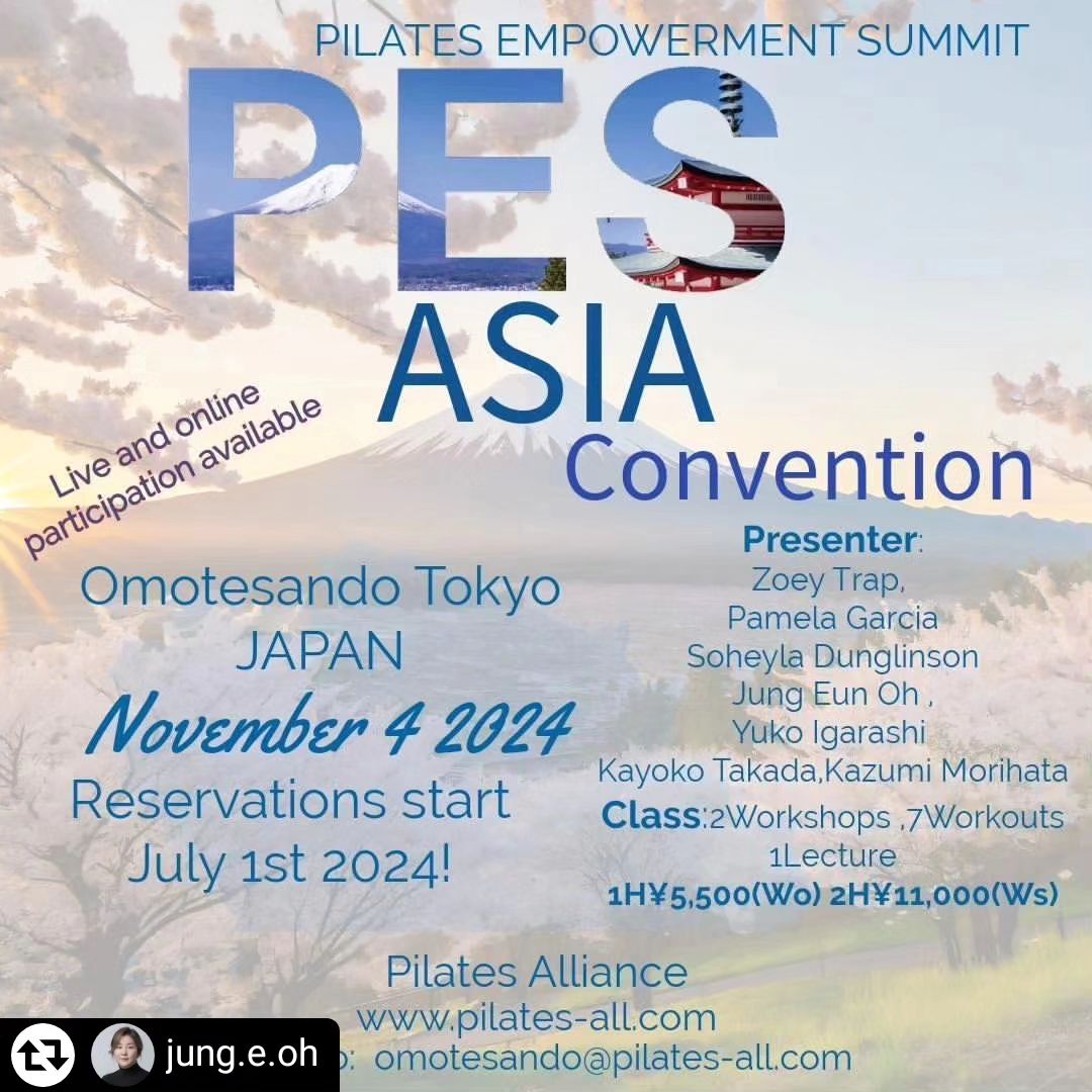 #리그램 - jung.e.oh by get_regrammer
2024 PES(Pilates Empowerment Summit) Asia가 일본 도쿄에서 열립니다.

피크필라테스에서 전통적으로 매년 대규모 컨퍼런스를 개최합니다
올해는 11월 4일 도쿄에서 만나게 되었습니다.

2024년 필라테스 임파워먼트 서밋(PES) 아시아에서 강사로서의 성장 뿐만아니라 자신만의 필라테스 여정에 깊은 영감을 얻을수 있는 즐거운 여행이 되길 바랍니다.

"전 세계의 강사들과 함께 마스터 클래스, 워크샵 및 업계 최고 발표자의 강의를 통해 열정을 불태우십시오. PES는 필라테스 테크닉에 대한 이해를 높이고 티칭 기술을 연마하며 비즈니스 통찰력을 얻고 특별한 커뮤니티와 함께 일할 수 있는 능력을 개발하는 데 도움이 되는 경험을 제공합니다.

Zoey Trap, Pamela Garcia, Kayoko Takada, Soheyla Dunglinson, Jungeun Oh, Yuko lgarashi, Kazumi Morihata 선생님들의 멋진 수업이 준비되었습니다."

피크필라테스 강사 뿐만 아니라 필라테스를 사랑하는 모든 강사분들 그리고 일반인들까지도 참석이 가능한 축제 입니다.

이번 컨퍼런스에는 레벨4 마스터인 오정은 원장님도 프리젠터로 참석하시며 한국분들의 안내를 도와드릴 예정 입니다.

한국에서도 많은 선생님들이 출국 준비 중이예요
참가에 도움이 필요하시다면 언제든지 문의 주세요

참가문의 010 8898 8933

#peakpilates #pesaisa #peakstrong #필라테스원 #필라테스워크샵 #피크필라테스 #피크필라테스한국공식교육센터
