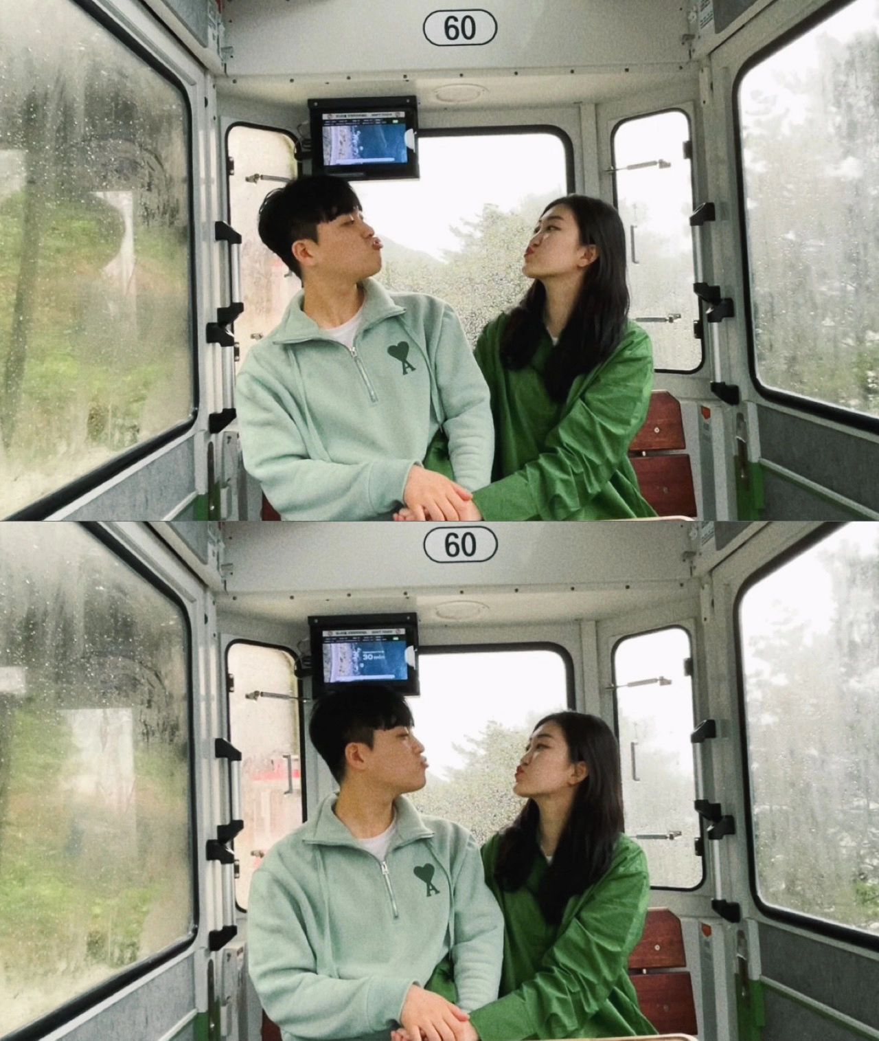 이번 여행 드레스 코드 : green 🍀

비와서 푸른 바다는 못 봤지만 그래도 운치있고 좋았다
도란도란 얘기하다보니 어느새 종착지 도착 완료 🌟
Tip) 미포 ➡️ 청사포 열차가 바다가 잘보여서 좋음! 일주일 전에 홈페이지에서 미리 예약해두기
#블루라인파크 #스카이캡슐 #부산여행