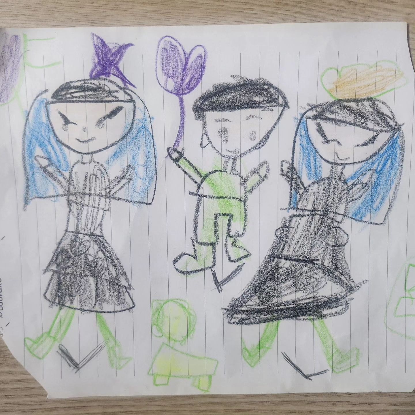 #쪼리네🌻 
우리는 가족👨‍👩‍👧❤️
1분만에 뚝딱 그림👍👍
제법~🤗

#6살그림실력 #가족그림그리기 #아빠가젤작네 #미술학원보낼까 #너낌있네
