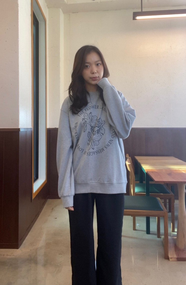 아이러니포르노 남여공용 오버핏 맨투맨 멜란지 그레이 착용후기