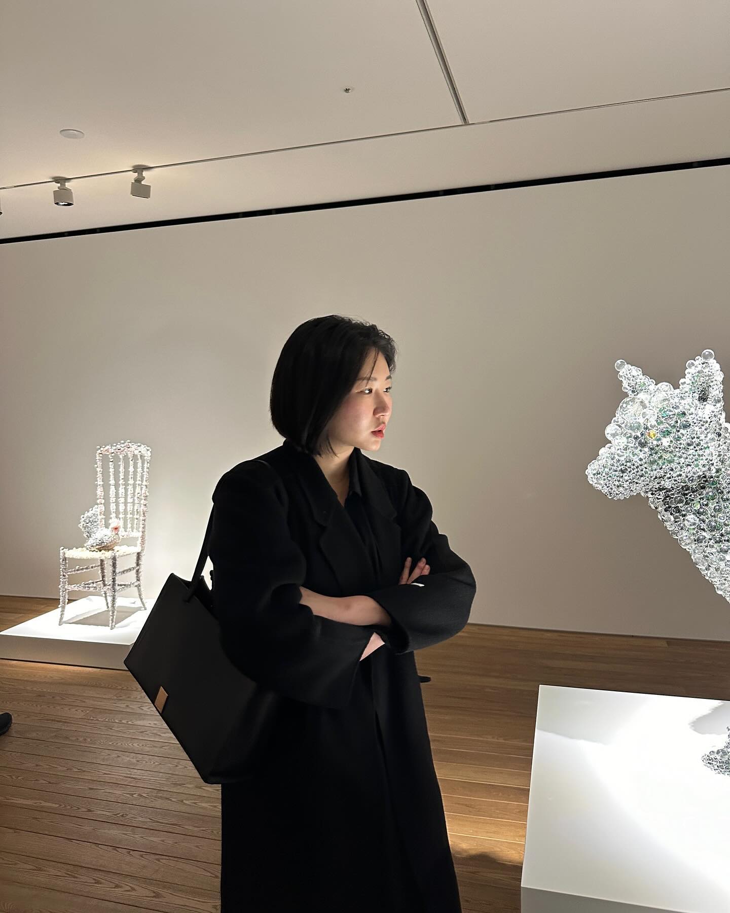 작품 감상 전 내 시각에서의 작품 이해를 먼저한다.

작품 의도를 공부해 보니 소름 
새로운 시각, 현실과가상, 유기체와 무기체의 경계 
직관적 표현을 작품으로 볼 수 있음에 감사

수백만개의 크리스탈 구슬로 표현한 사물의 픽셀
실리콘 오일을 무한히 생성되는 세포 패턴을 3D형상화한 바이오매트릭스
세포의 운동이 발산하는 에너지를 벨벳 탄소섬유로 표현한 스파크

#코헤리나와