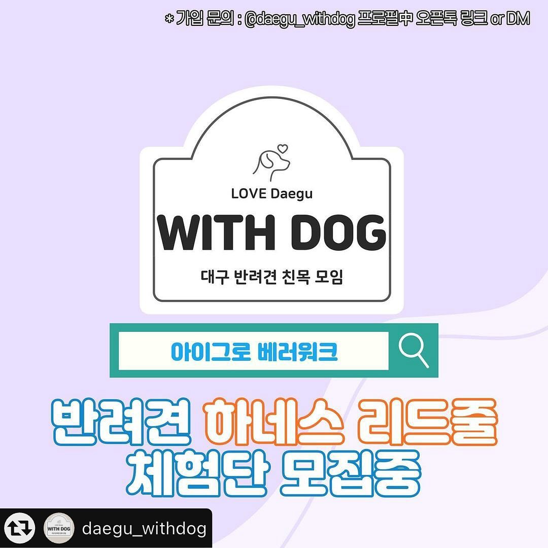 #리그램 - daegu_withdog by get_multi_repost
❤️ with dog 가족들 ❤️

벌써 1월 세 번째 체험단 소식이에요📢

이번에 소개해 드릴 제품은 아이그로 목줄과 하네스입니다 ๑･̑◡･̑๑

올해 겨울은 유난히 더 추운 거같아요🥶 
그렇지만 추운 날에도 어김없이 우리 반려견들 산책은 필수죠‼️

춥다고 옷 껴 입히고 하네스까지 채우면 우리 반려견들 너무 답답하고 불편하겠죠❓😭

반려견들이 편안해한다고 소문난 
✴️아이그로 목줄 아이그로 하네스✴️
체험해 보세요🫶🏻

[아이그로 하네스/목줄 리드줄 체험단]

◆ 체험제품 : 아이그로 하네스/목줄 택1 + 리드줄 + 풉백
◆ 참가방법 : 
1. 위드독 인스타 체험단 게시물 리그램(블로그도 가능) 
2. 톡방 공지사항 댓글로 리그램(공유)글 링크와 팔로우, 찜하기
여부를 톡방내 공지사항 댓글 작성 
◆ 모집기간 : 24.01.23 ~ 24.01.27
◆ 모집인원 : 10명
(블로거 우선 선발)
◆ 참가자격 : 위드독 모임(톡방) 회원 누구나 !
◆ 당첨발표 : 24.01.28 ~ 24.01.29 
◆ 상품발송 : 24.01.29 ~ 24.01.30
◆ 후기작성 : 24.01.31 ~ 24.02.10

#대구반려견모임 #대구강아지모임 #위드독 #강아지하네스 #강아지목줄 #강아지리드줄 #강아지산책 #강아지산책용품 #반려견용품 #대구강아지모임 #위드독 #경북강아지모임 #강아지모임#반려견모임 #대구위드독 #대구1등반려견모임 #강아지치석껌 #아이그로하네스#아이그로목줄 #아이그로