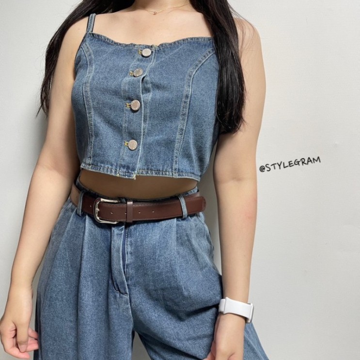 여자 여름 셋업 줄로그 데님 나시 팬츠 세트 편한데 예뻐