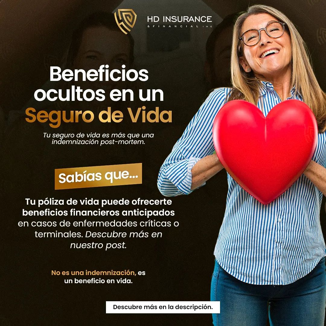 ¿Sabías que tu seguro de vida puede ser más que una simple póliza de fallecimiento?

En muchos casos, los seguros de vida ofrecen lo que se conoce como 'beneficios anticipados'; significa que puedes acceder a una parte de tu póliza en vida, en circunstancias especiales como enfermedades graves o terminales.

Esto puede ser un alivio financiero inmenso en momentos de necesidad, proporcionando fondos para tratamientos, cuidados y otros gastos relevantes. 

Aprende cómo tu seguro de vida puede ser una fuente de apoyo no solo para tus seres queridos después de tu partida, sino también para ti en momentos críticos.

Contacto 📲 +1 (786) 203-8194

hdinsuranceinc@gmail.com

#HDInsuranceInc #insurance #seguros #aseguranza #insuranceagents #insuranceagency #agency #VidaAnticipada #SeguroSalud #BeneficiosVida #SaludFinanciera #CoberturaVital #AsistenciaVital #ProtecciónAnticipada #InversiónEnVida #SeguridadFinanciera #planificaciónfutura