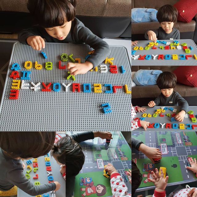 Eunhye Ko on Instagram: "오늘로 집콕 5주째~
어린이집 휴원이 4.5일까지 더 연장되서ㅠ
뭘하면서 놀아줘야하나 고민하던중 전에 눈여겨봤던 글자블럭레고책상세트 구매~
(장난감은 왠만큼 있어서 교구가 필요했음)
이패키지 넘 좋다ㅋ
한글.영어.숫자 블럭들이랑 도로.나의몸.색깔.모양.한글.숫자.영어 시트지는 블럭책상위에 바꿔끼면 놀이책상 겸 따라쓰기도 가능
블럭들로 블럭조립도 가능~
하.지.만.우리 서준이 집중력은 10분이 안되네ㅠㅠ
⠀
그래도 요즘 서연이랑 서준이 둘이서 알아서 노는데 볼수록 신기..
둘이서커텐 뒤에서 까꿍놀이하고 있네ㅋ
오빠만 졸졸졸 쫓아다니는..오빠 껌딱지♡
어찌됐건 화이팅하자 얘들아~~
⠀
#제주#육아스타그램#선팔맞팔#남매스타그램#일상#육아그램#럽스타그램#육아맘#육아일기#follow#육아맘일상#육아인스타#세젤귀#키즈스타그램#일상스타그램#instakids#daily#육아소통#좋아요#제주맘#제주육아맘#육아전쟁#5살아들#14개월딸#똥강아지들#내보물들#글자블럭레고책상"