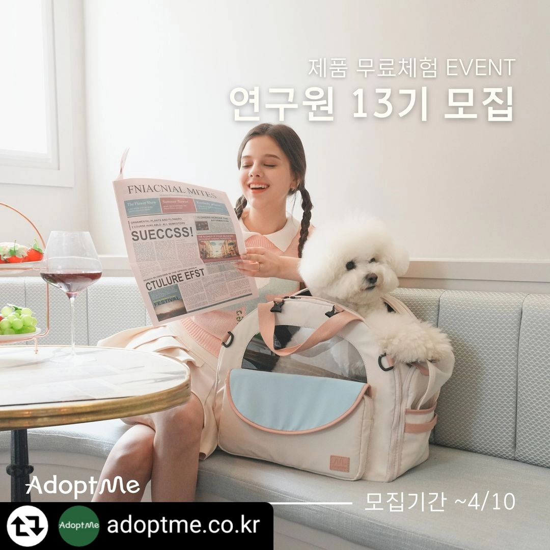 #리그램 - adoptme.co.kr by get_regrammer
많은 분들이 기다리셨을! 어답트미 전제품 무료체험 기회 EVENT!!!🎉
어답트미 연구원 13기 모집 소식을 들고 왔습니다!❤️

이제 곧 봄날! 꽃놀이🌸여행시즌✈어답트미 시즌!!!!

5월 말~6월 초 으마으마한 신제품 출시 준비를 하고 있단 소식도 살짝 스포? 함서 모집 소식 안내드려요!

📆모집기간: ~4월10일까지!

📋모집인원: 10명

👋지원방법:
1️⃣ 팔로우는 필쑤
2️⃣전체 리그램 (스토리 리그램/일부 리그램 NONO)
3️⃣www.adoptme.co.kr/37 링크 들어가서
신청서 접수❤️버튼 누르고 접수하기!

👑연구원 혜택: 14만원 상당 어답트미 제품 무료체험

🎉당첨발표: 4월15일 (공식 인스타그램)

📌채용합격Tip📌
-성실하게 저희 연구원 활동을 해주실 열.쩡.적인 분을 원해요!🤗

-평소 일상/재밌는 컨텐츠를 활발히 올리시는 분들을 눈여겨 봅니다
(협찬/이벤트 신청 컨텐츠로만 가득이시면..바뿌신가 보다 하고 저흰 소심하게 물러나욤..🤣)

-영상&사진 예쁘게 잘 찍는 분이시면 초우대로 합격각❤️

-저희 제품에 대해 애정&관심 MAX이신 분이면 폴인러브😍

PS. 재입사 지원 조건: 기존 활동하셨던 연구원 분들 중10~12기수분들을 제외 하고 재지원 가능합니다!😊

어답트미와 함께 하실 우리 열쩡 가득 금손 댕냥이 친구들 어서 지원 해주세요!!!

#강아지이동가방 #고양이이동장 #강아지집 #고양이집 #노즈워크 #고양이가방 #강아지가방 #어답트미연구원 #체험단모집 #어답트미쉼하우스 #어답트미쉽고백팩 #쉽고백팩 #더엘타워스크래쳐 #고양이스크래쳐 #무료체험 기회!