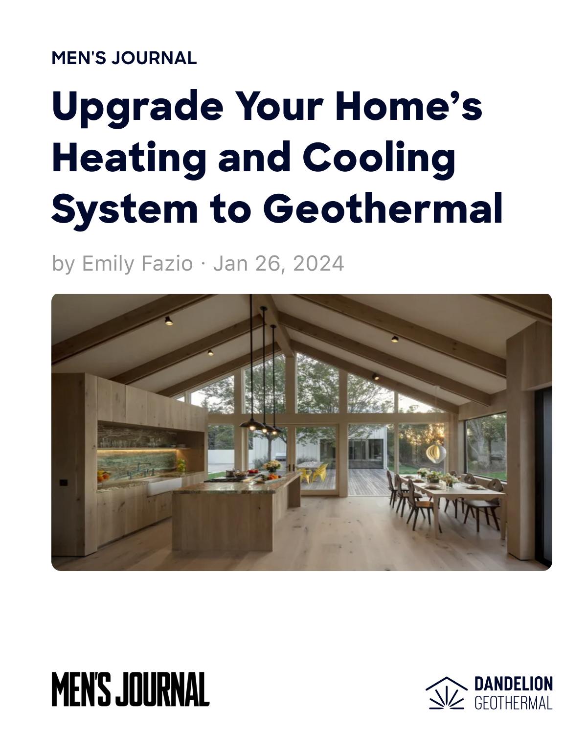"Geothermal systems are an eco-friendly, infinite energy source that tap into the Earth's constant ground temperature, using a heat pump to extract warmth in winter and expel temperatures cooler than the air in summer."

Earlier today, mensjournal  published an article all about why homeowners should make the switch to geothermal. Not only does the piece hit upon some of geothermal heating's biggest selling points (low-maintenance, high-efficiency, long-term cost savings), but our Founder and President, Kathy Hannun, is also heavily featured.

Read more on the Men's Journal site!