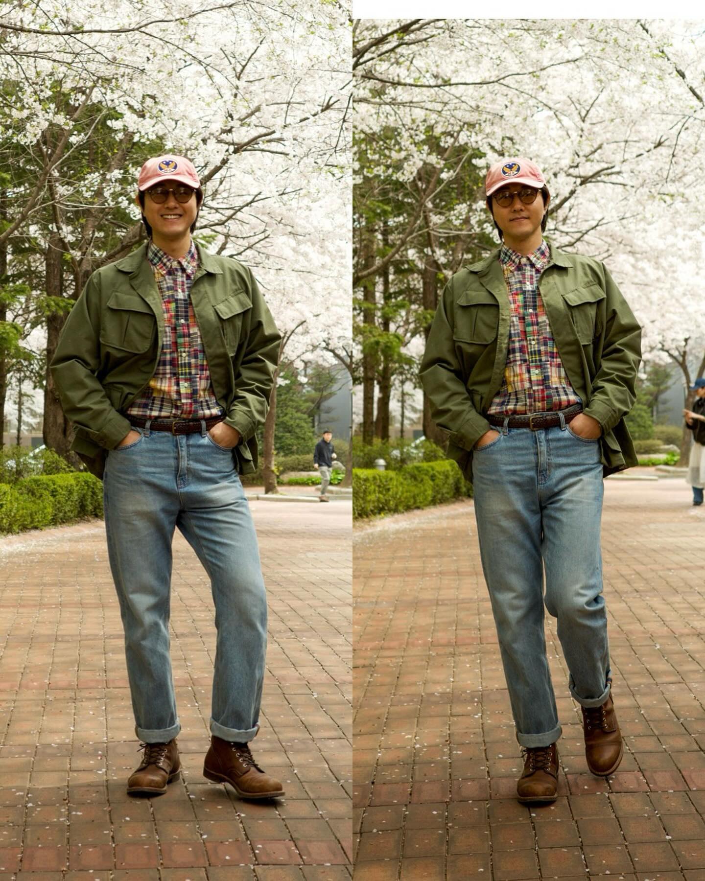 #마드라스 
인스타 활동을 통해 알게 된 멋쟁이 동생 #몽킹스맨 의 #마드라스릴레이 에 참가해 봅니다. 
hook_swallow 덕분에 마드라스 오랜만에 입어 즐겁네요😁👍

벚꽃이 한창인 요즘 화려한 마드라스 셔츠는 시기에 잘 맞는 코디 같습니다. 멋진 옷 입으시고 좋은 추억들 많이 남기시 길 바라겠습니다📸
[ootd]
Jacket ymclky 
Shirts poloralphlauren 
Denim renacts_official 
Boots redwingheritage_kr 
Cap doublerl 

#마드라스코디  #마드라스릴레이  #몽킹스맨릴레이 #젠틀맨즈클럽 #봄남자코디 #정글퍼티그 #퍼티그자켓 #연청데님 #나들이룩