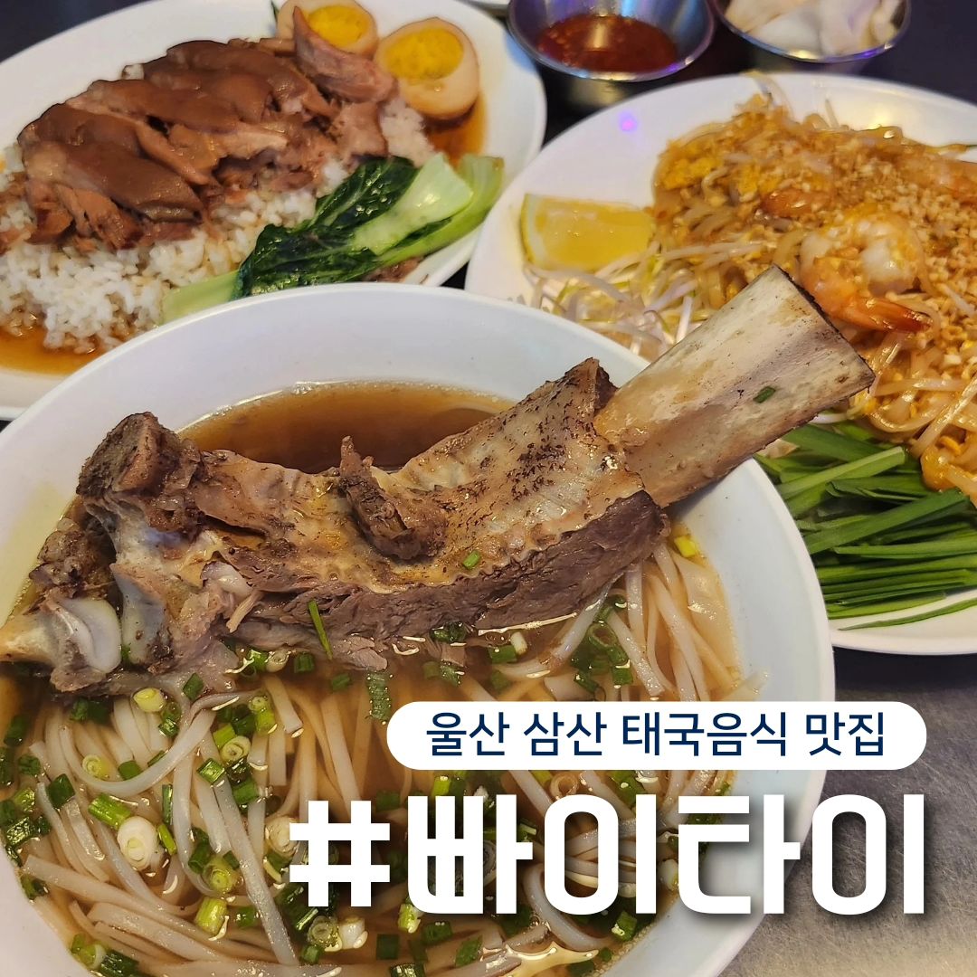#협찬 #빠이타이

PAI THAI 
현지느낌 충만 태국요리🇹🇭 맛집
울산 삼산동 빠이타이

여기는 진짜 진심 쌍따봉👍👍
모든 메뉴가 진짜 다 넘 맛있어요

[갈비국수 ₩13,000]
진한 육수의 태국식 소갈비 쌀국수
갈비가 진짜 넘 부드러워요

[새우팟타이 ₩11,000]
직접만든 타마린드소스에 여러고명을 
볶아낸 볶음쌀국수
감칠맛이 최고‼️

[족발덮밥 ₩13,000]
장시간 끓여 부드러운족발을 소스와 함께 먹는 태국 족발덮밥
입안에 넣으면 샤르륵 녹아 없어지는 족발 원츄👌

[모닝글로리 ₩9,000]
아삭한 공심채를 태국된장과 굴소스에 볶아낸 요리
아삭아삭 안주로도 좋아요

[땡모반 ₩6,000]
여름한정메뉴 수박주스 땡모반
시원하고 달달한 수박맛이 진짜 최고

📍상호 : 빠이타이
📍전화 : 0507-1345-8242
📍주소 : 울산 남구 돋질로312번길 5 1층 101호
📍영업 : 11:30~21:00(매주월요일휴무)

pai_thai_

#울산맛집#울산삼산동맛집#울산태국음식#울산쌀국수#울산남구맛집#울산데이트#울산이색음식#이색맛집#팟타이맛집#울산핫플#울산삼산핫플#울산점심#울산혼밥#맛집추천