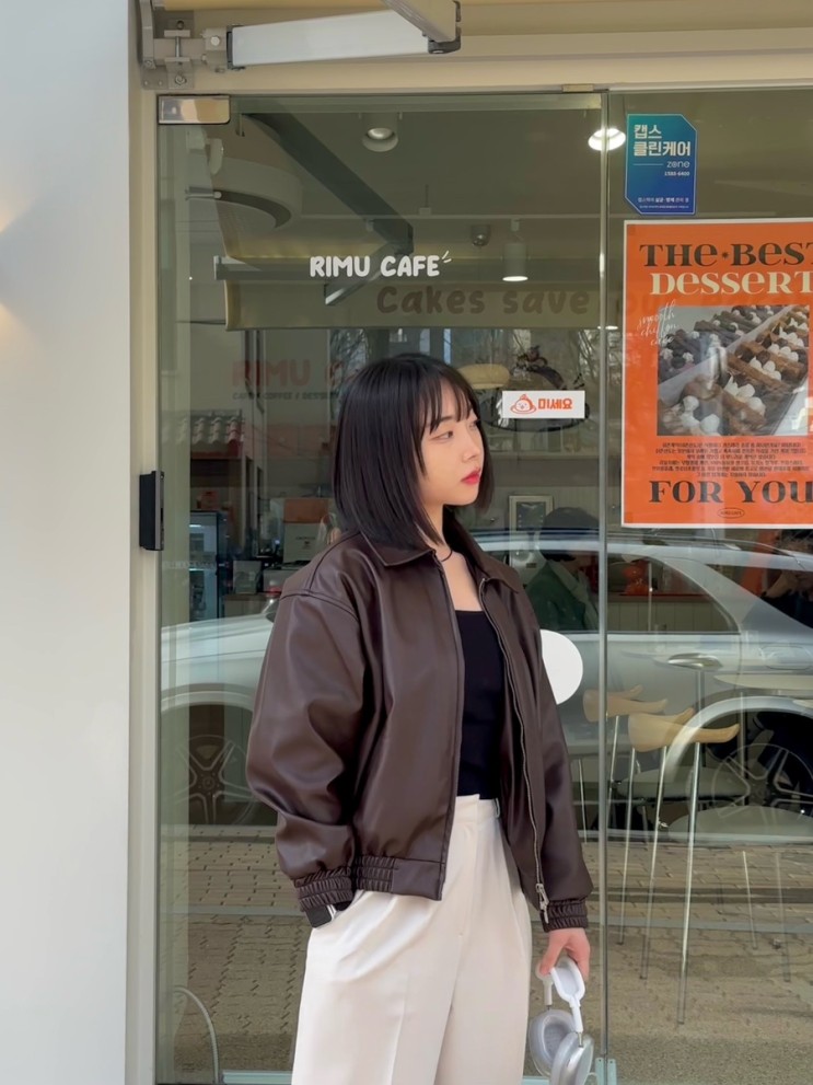비바브라운 카라 블루종 레더 자켓, 겨울코디 필수템🤎