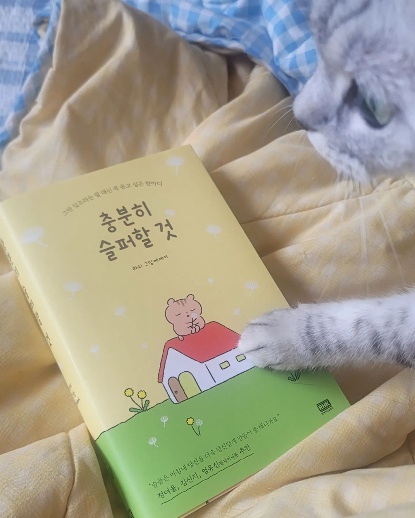 #도서협찬
 타인한테 슬픔을 표현하는 것이 인색한 요즘..
물론 예전에도 그랬지만,
그래도 이제는 슬픈일도 편안하게 말할 수 있었으면 좋겠습니다
그래서 이번에 꼭 정독하고 싶은 책이 있는데요
바로~ <충분히 슬퍼할 것>이라는 책이에요
아직 다 읽진 못했지만
소소하고 귀여운 그림체 속에
담담하게 슬픔을 어떻게 마주해야 되는지 말하고 있는 것 같습니다

이 책 꼭 읽어보세요 
저도 정독 할께요

.
.
.
#충분히슬퍼할것 #하리 #그림에세이 #공감 #위로 #힐링 #에세이추천 #책리뷰 #북스타그램 #RHK북클럽