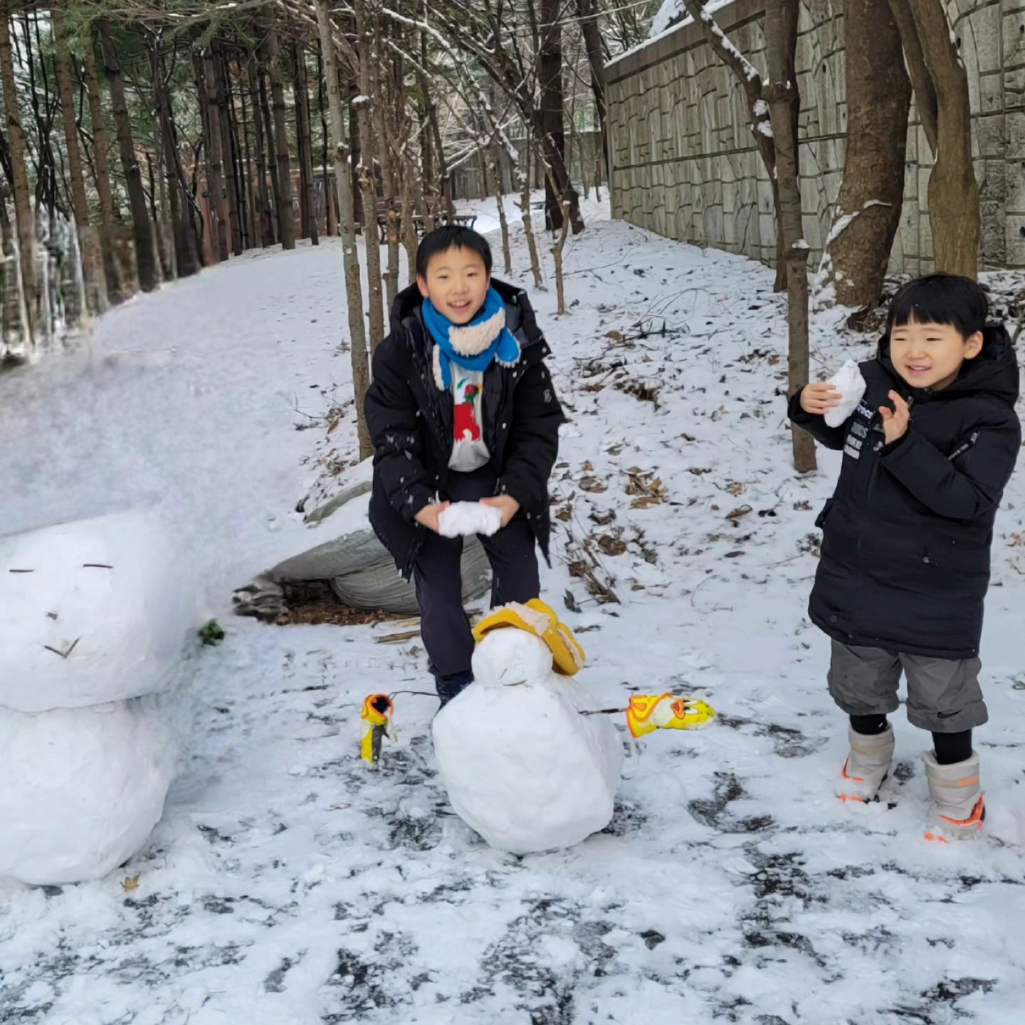 #화이트크리스마스
 
 
자고 일어나니 온세상이 하얗게 되었어요
많이 내린건 아니지만 
눈이 녹기 전
아이들과 밖에 나가 #눈사람만들기 ☃️
 
 
왼쪽 커다란 눈사람 몸통은 엄마와 초롱이
  눈사람 얼굴은 조카가
 
작은 눈사람은 럭키 혼자서~~~~
 
 
 
눈사람만들고 뿌듯해하던 아이들💕

 
 
 
#눈을굴려서 
#눈사람만들자
#아이좋아
