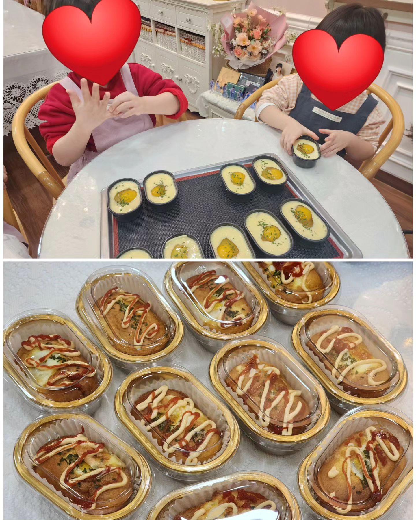 우리 아가들~ 맛난 계란빵 만들었어요!!^^
지원을 받아 수업이 진행되는거라
했던거 또해ㅡ도 재밌지만^^ 다른걸로 해야되서
고민고민하다가 지난번 만들어먹은 계란빵이 생각나서
같이 만들었답니다~
재료탐색하고 맛보고 차례대로 재료도 넣어보고 저어보고~
쪼르르 따라들어와서 오븐에서 구워지는 모습도 보고
굽는 시간동안 색칠공부하다가~
얼마나 구워졌나~ 보글보글 하는거 구경도하고 바쁘다바빠
요 귀여운 아가넷은 어찌나 매번 리액션도 좋고
사랑이 많은지~ 
벌써 다음주가 기다려집니다♡♡♡

#키즈베이킹 #계란빵만들기 #체험수업
#달콤한우리사이 #키즈클래스