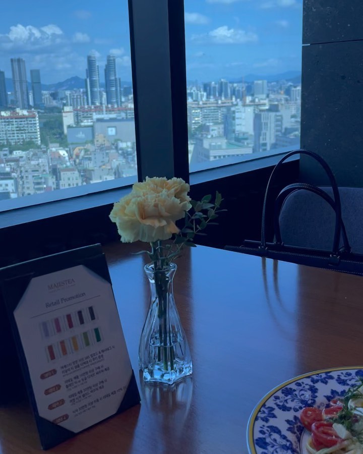 #광고 

🫖 마제스티 타바론 티라운지 런치

평일 오전, 조용한 스카이라운지에서 탁트인 전경을 감상하면서 바쁜도심 속에서의 여유로움을 온전히 즐길 수 있다. 남산을 둘러싸는 몽글몽글한 구름과 빠져들듯한 깊은 색감을 가진 푸른 하늘이 보이니 음식이 나오기 전부터 시각적 만족감이 장난아니다.☁️

엔다이브와 수프로 가볍게 입가심을 하고, 아쌈 포르치니 파스타(트러플 크림)와 크루다이올라 파스타(엔쵸비 오일)로 메인을 즐겼다. 트러플향이 가득한 크림파스타에 올라가 있는 바삭한 느타리버섯칩이 특히 매력적이었다. 
메뉴들은 전체적으로 담백하면서도 풍미가 가득해서 물리지 않아 맛있게 먹었다.
마무리는 세러니티 허브티로 깔끔하게-

타바론 티를 평소에도 자주 마시는데 이렇게 분위기 좋은 자리에서 좋은 음식과 함께 즐길 수 있어서 좋았다. 입구이자 출구에 전시된 티를 구경하고 시향할 수도 있어, 차를 좋아하는 사람이라면 추천한다.

#마제스티타바론티라운지 #청담맛집 #도산공원데이트 #압구정핫플레이스 #캐치테이블 #스카이라운지 #뷰맛집 #데이트코스 #majestea