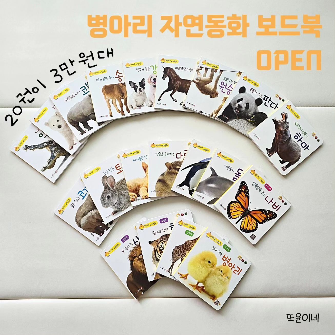 우리아이 첫 자연동화로
병아리 자연동화를 준비했어요

고화질의 실사 사진을 사용해서
더욱 생생한 동물을 볼 수 있어요

세이펜과 호환도 가능해서
스토리 전체듣기를 하거나
직접 녹음해서 사용도 가능해요
동물 친구들의 울음 소리도 들을 수 있답니다

🐣병아리 자연동화 체크 포인트🐣
✅영아기 필수 도서 자연동화!!
✔병아리 자연동화는 아이들이 좋아하는
동물 20으로 만든 이야기 동화에요
✔14P 내외로 단기간 집중하기 좋은
적은 페이지 수로 만들었어요

✅아이들 손에 딱 맞는 크기의
가볍고 튼튼한 보드북
✔아이가 혼자서 들고 볼 수 있도록 가볍고
튼튼해서 쉽게 찢어지지 않아요

✅안전한 둥근 모서리
✔책보다가 다칠 위험이 없도록
모서리를 둥굴게 마감처리를 했어요

✅세이펜 사용이 가능해요
✔전체듣기와 녹음하기 녹음듣기 기능이 있어요
세이펜 로고나 책 로고를 찍으면 병아리 자연을 찾을 수 있어요

✅아이들의 흥미를 유발하는
플랩책,날개책,병풍책 등 재밌는 기능성 동화책
✔다양한 동물의 이야기를 더욱 효과적으로 보고 배울 수 있어요

또윤이네 공구기간에만
20권에 3만원대로 구매 가능해요

한권에 이천원도 안하는
완전 가성비 소전집이랍니다

🗓공구기간
4/15(월) ~ 4/17 (화)

🚚배송
낮12시 이전 주문건 당일배송(주말/연휴 제외)

🚀무료배송
(제주+6.0/도서산간 +10.0)

구매 문의는 dm이나 댓글 남겨주시면 안내해드릴게요
