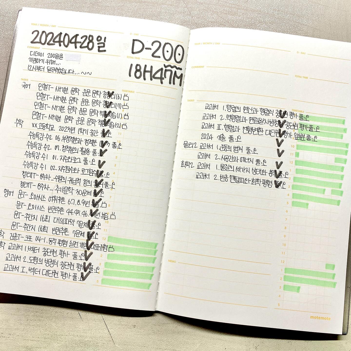 디데이 200을 기념하여....12시부터 달렸습니다 하지만 17시간만에 지침이슈 한숨 잤다가 화학 하구 끝!

#공스타 #공부자극 #공부인증 #갓생 #정시파이터 #물리2 #모트모트 #모트모트플래너 #공부자극사진 #플래너추천 #디데이200일 #수능공부